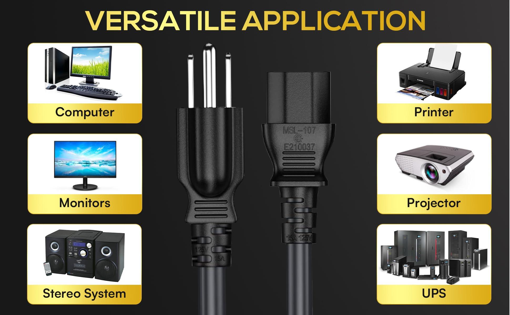 Cable Leader CableLeader 3ft 18 AWG Universal Power Cord IEC320 C13 to NEMA 5-15P, Extension Power Cord, Compatible with Computers, Monitors, Printers & TVs, White
