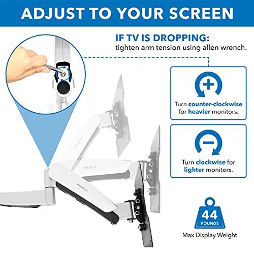 Mount-It! Mount-It! Height Adjustable TV Wall Mount Bracket with Counterbalance Gas Spring Arm - Full Motion Articulating Design Fits Flat Screens Displays Up to VESA 400x400 mm and 44 Lbs - Silver