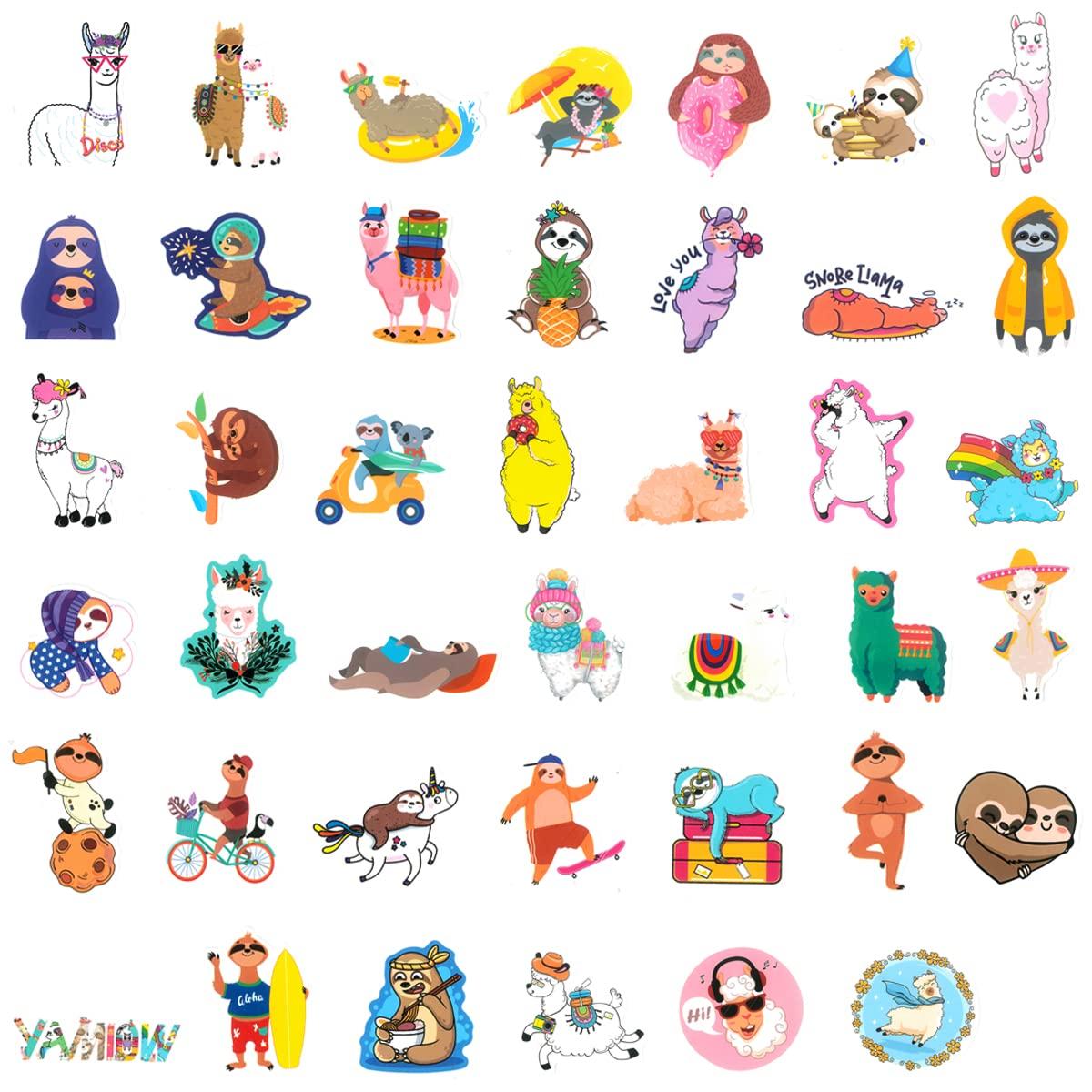 allydrew allydrew Waterproof Vinyl Stickers for Water Bottles, Laptop, Phones, Skateboards, Decals for Teens, 80pcs, Sloths & Llamas