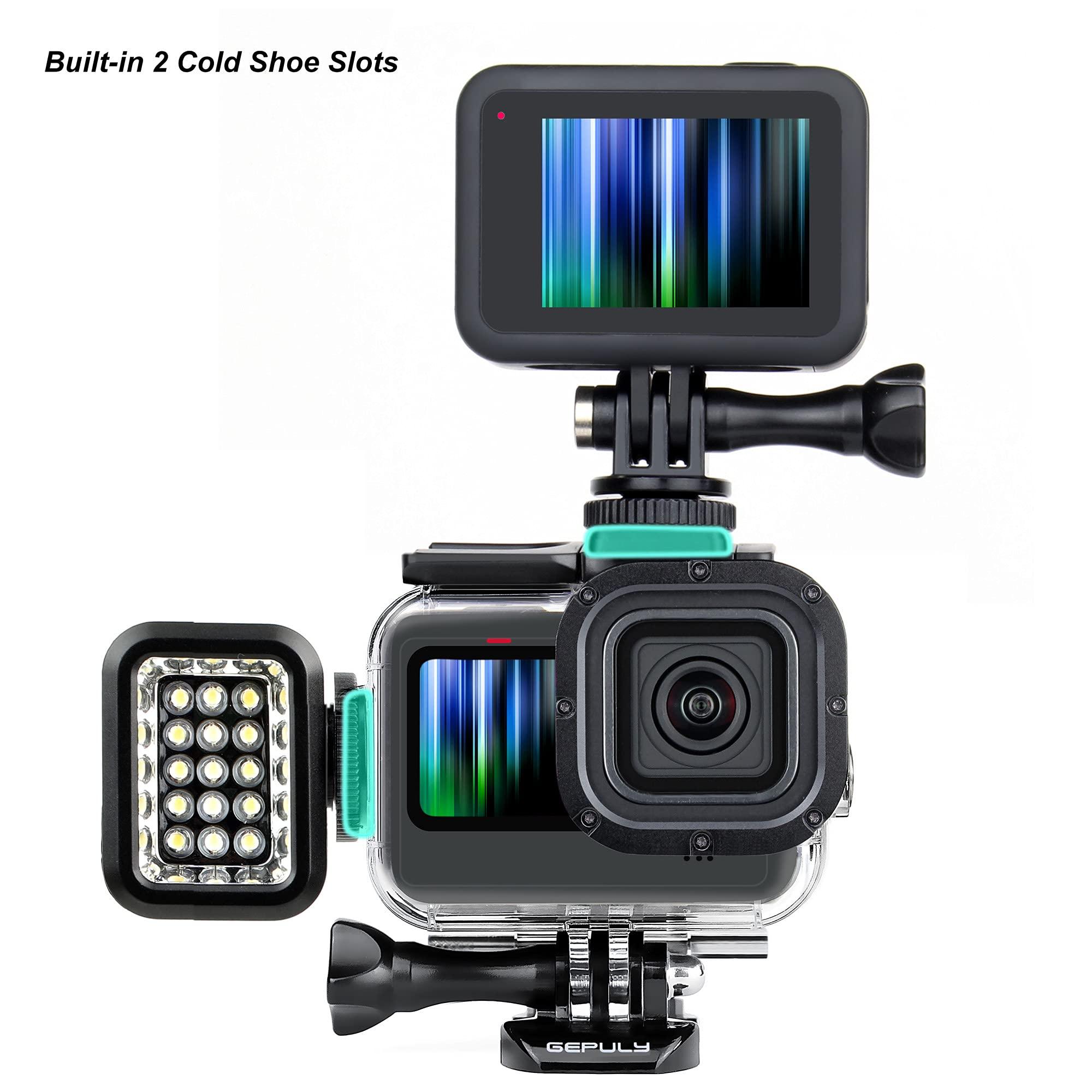 GEPULY GEPULY Waterproof Housing Case for GoPro Hero 9 10 11 12 13 Black, 60M Underwater Protective Dive Housing Shell with 2 Cold Shoe Adapters Brackets Accessories Go Pro Accessory