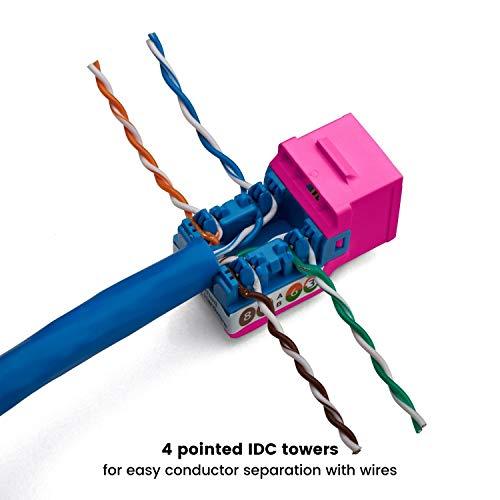 TRUE CABLE trueCABLE Cat6 Keystone Jack, Unshielded (UTP), 90 Degree Punch-Down, PoE++ (4PPoE) 100W, UL Listed, ETL Verified, ANSI/TIA Certified, Modular RJ45 Female, Pink, 12 Pack