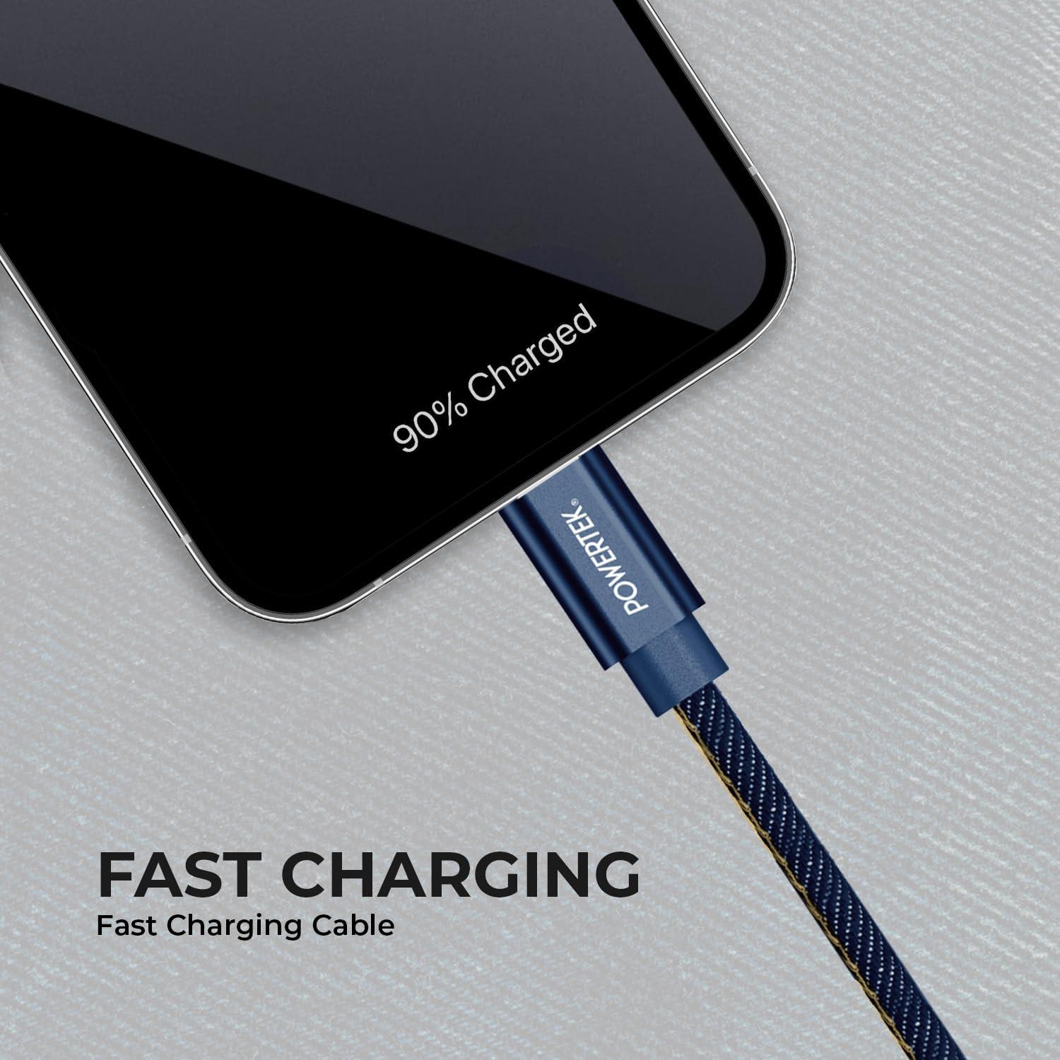 LIQUIPEL LIQUIPEL Powertek Type-C Fast Charger Cable, 6ft USB to Type-C for Galaxy, MacBook, and More, Denim (Dark Blue)