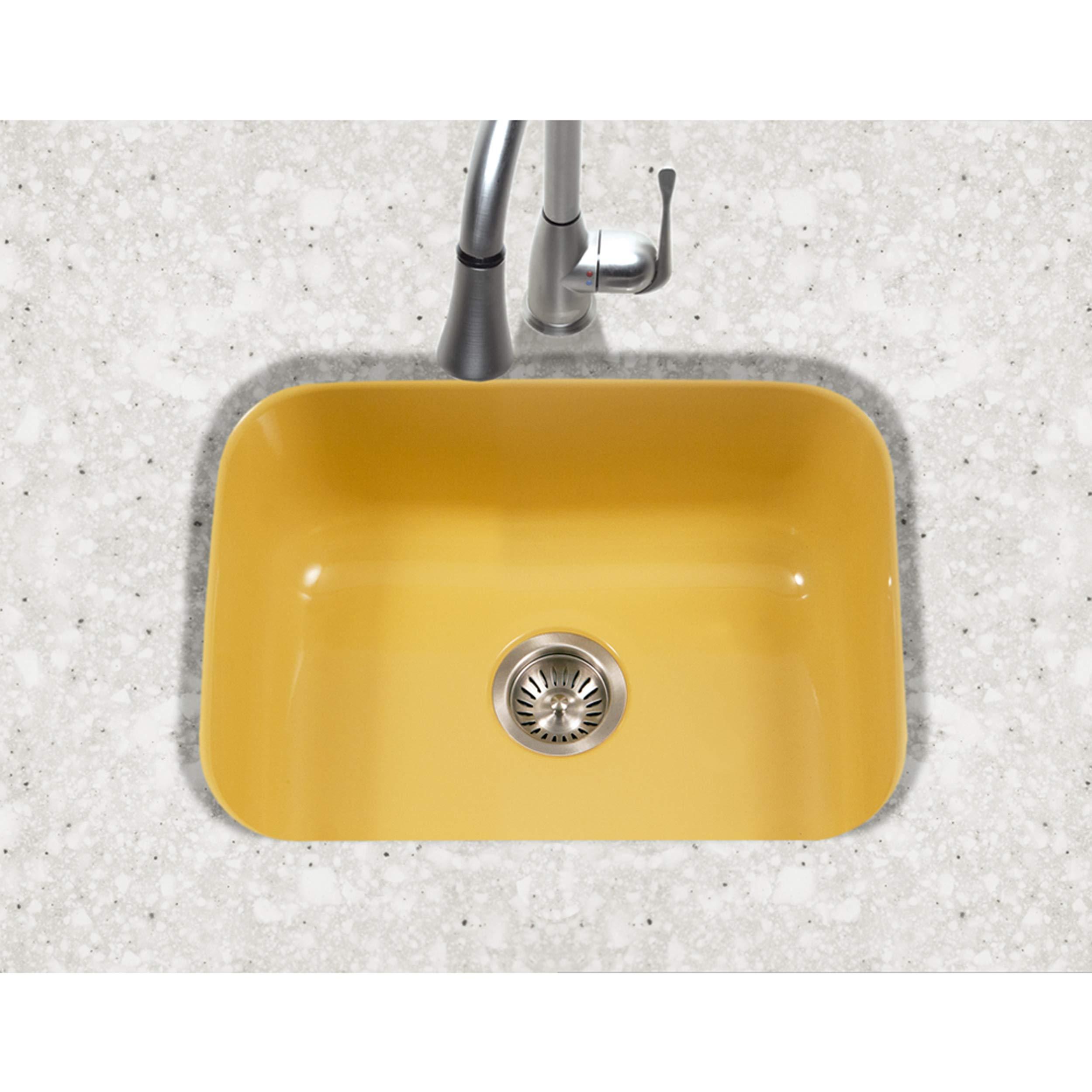 HOUZER Houzer PCS-2500 LE Porcelain Enamel Steel Undermount 22-3/4\" x 17-3/8\" Single Bowl Kitchen Sink, Lemon