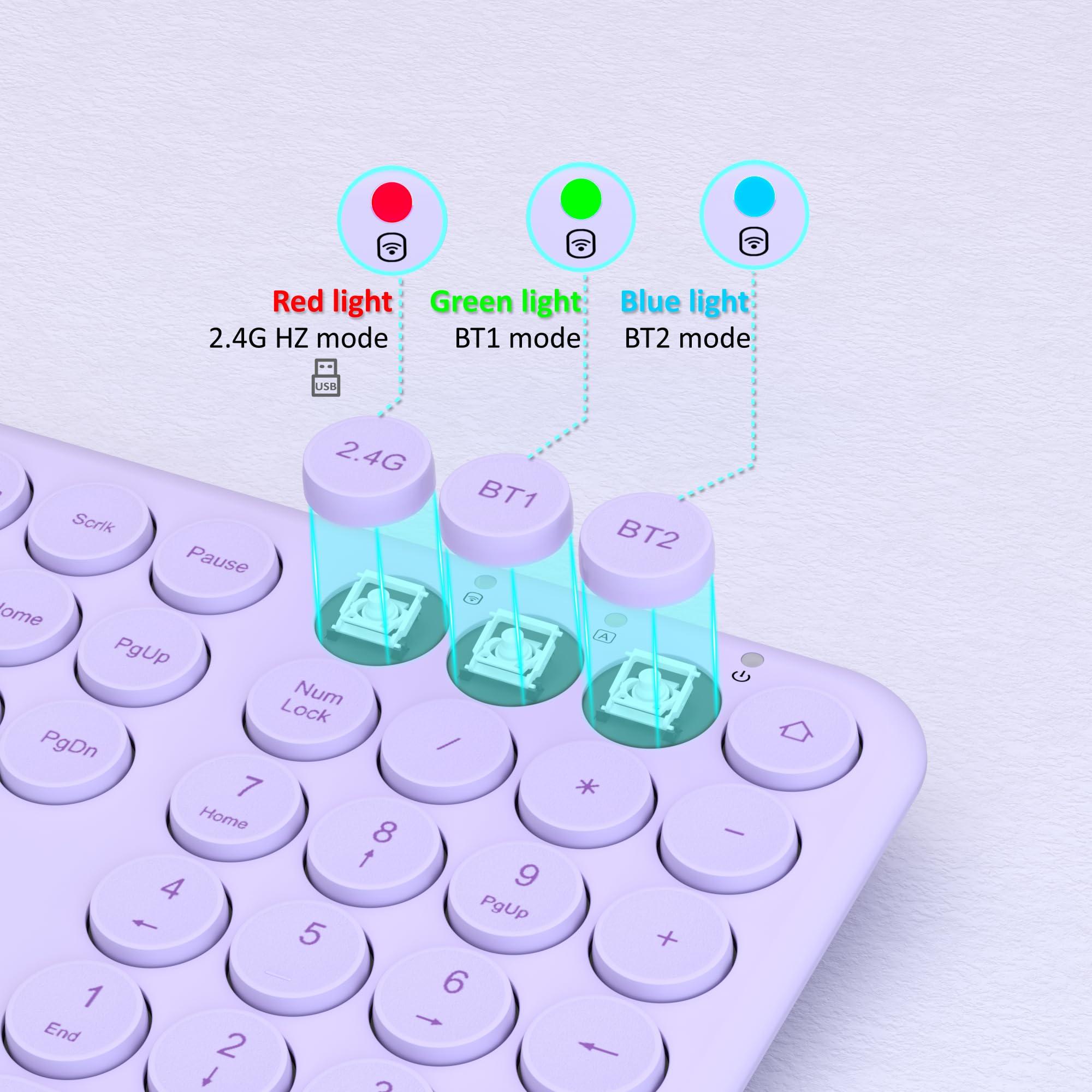 UBOTIE UBOTIE Wireless Purple Keyboard, Bluetooth 2.4GHz Dural Mode Connection Scissor Switches Slim Quiet Round Keycaps Full Size Office Computer Keyboards for PC MAC Smart Phones