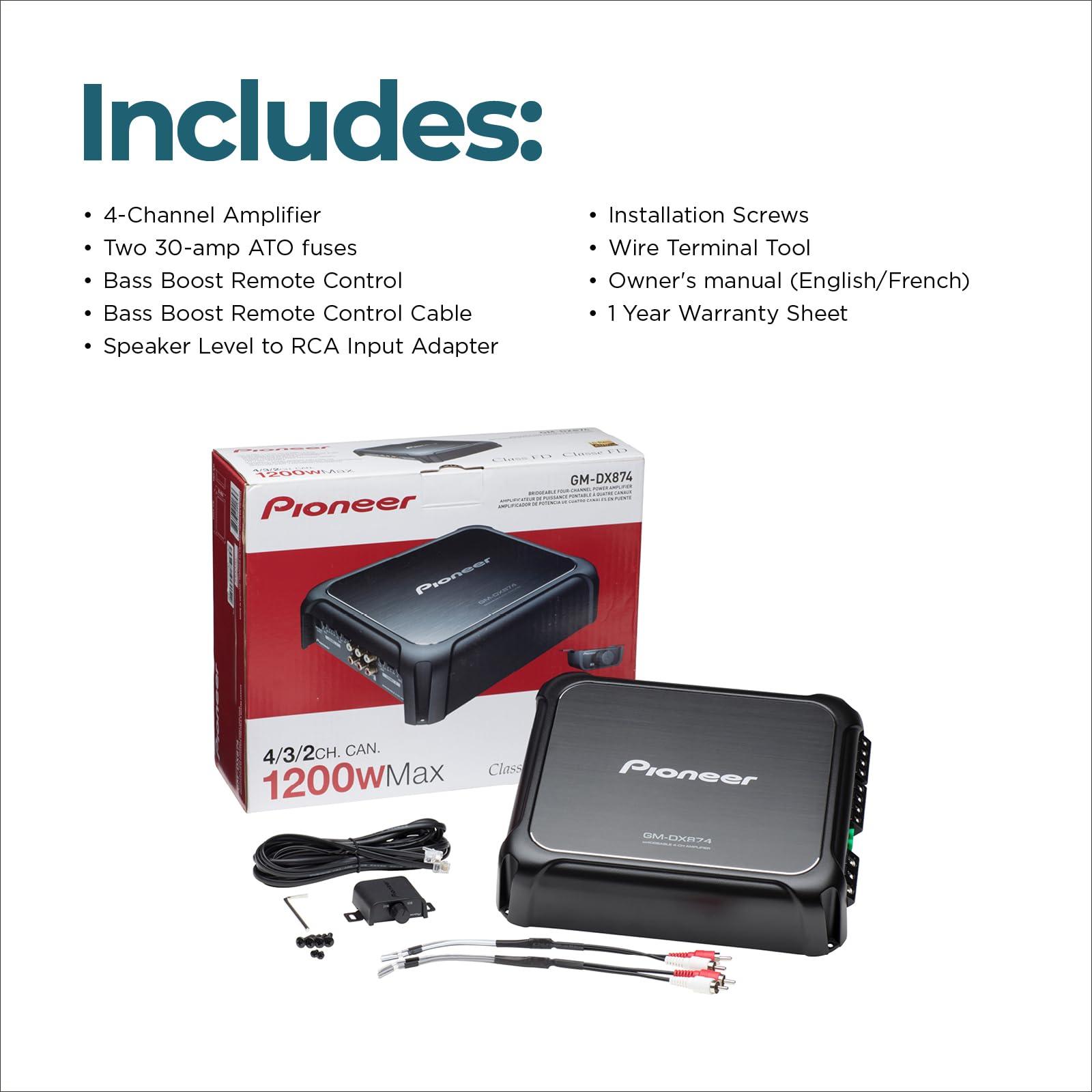 Pioneer Pioneer GM-DX874 1,200 Watts Class D Powerhouse Amplifier, 4-Channel Amp, Variable Low-Pass Filter, Compact Design, and Remote Bass Boost Control