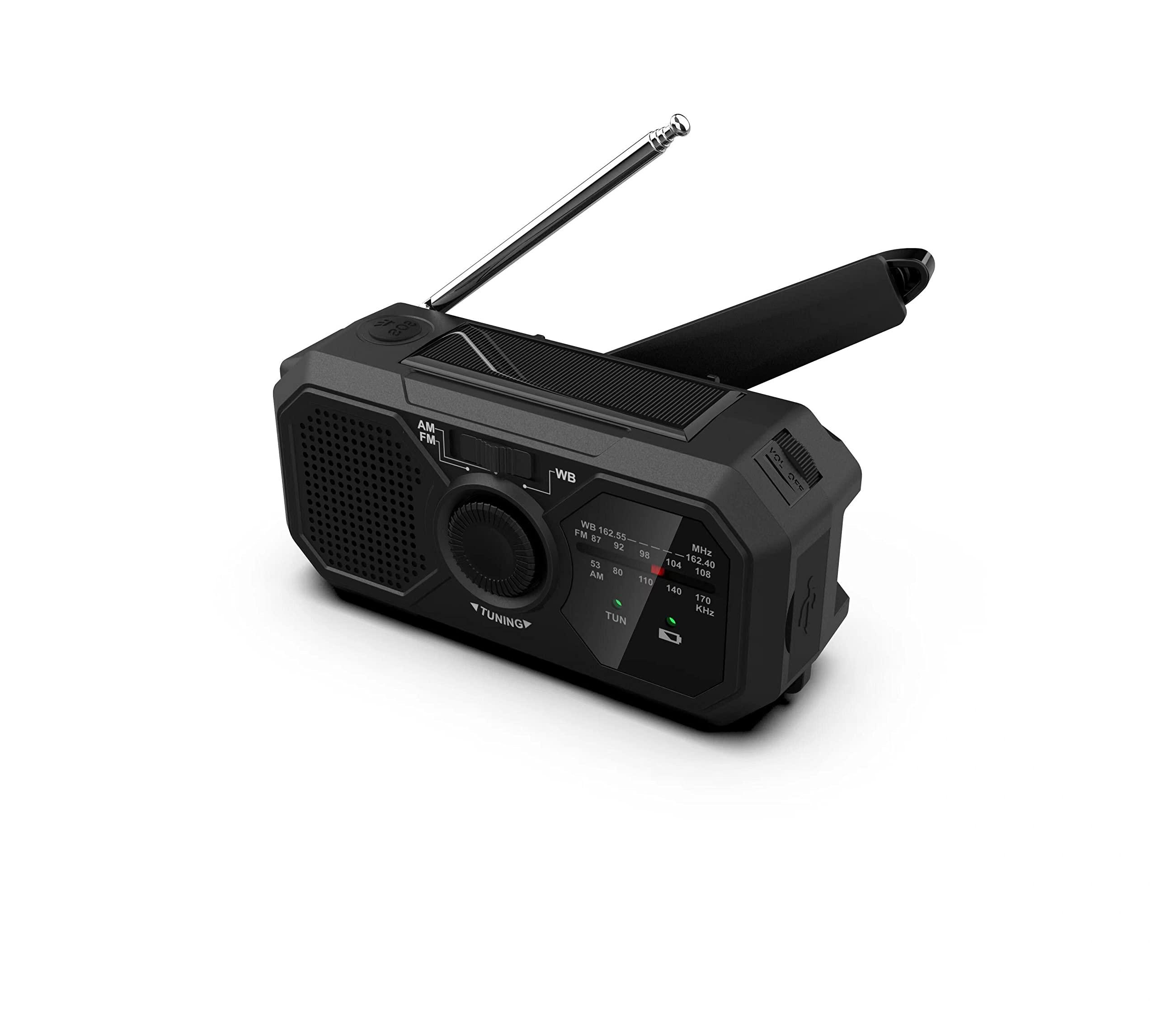 Kaito Kaito V5 Emergency Radio - Solar Panel and Hand Crank LED Flashlight Voyager Mini NOAA Weather Radio - AM/FM Radio Rechargeable Battery (Black)