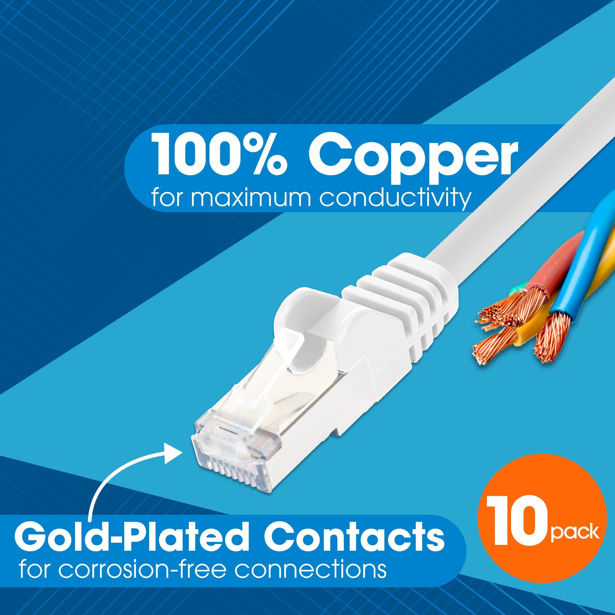 Intellinet Intellinet Slim Cat8 Ethernet Network Patch Cable 10-Pack - 40Gbps & 2000MHz, Snagless Boot, 30AWG Pure Bare Copper Wire, Gold-Plated Contacts, Lifetime Mfg Warranty 5ft, 10 Pack, White