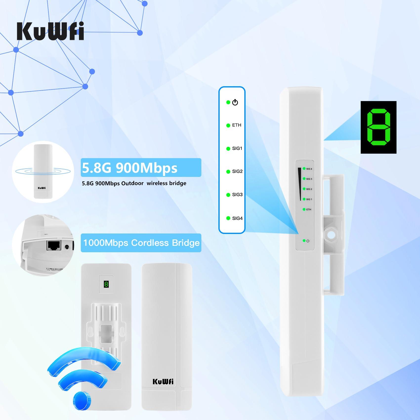 KuWFi KuWFi 5.8G 3KM Gigabit Wireless WiFi Bridge Point to Point Outdoor Work for Starlink Satellite Signal Extend Outdoor Super Long Range WiFi Router Bridge 1000Mbps Ethernet Port 24V PoE Power 2-Pack