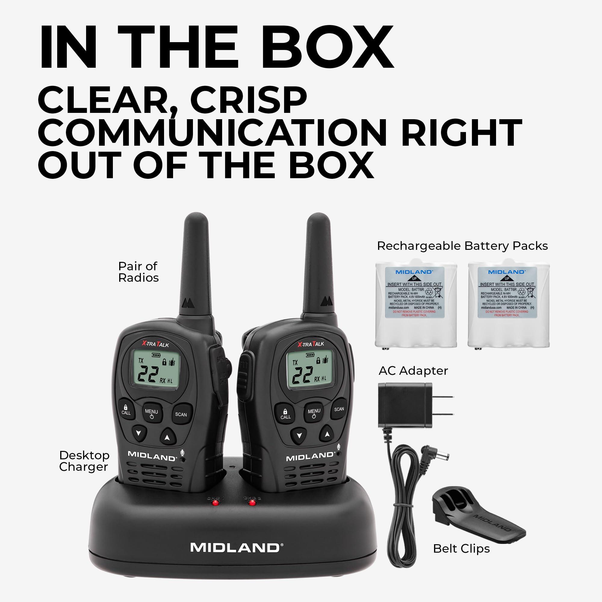 Midland Midland - LXT500VP3, 22 Channel FRS Walkie Talkies with Channel Scan - Extended Range Two Way Radios, Silent Operation, Batteries Included (Pair Pack) (Black)