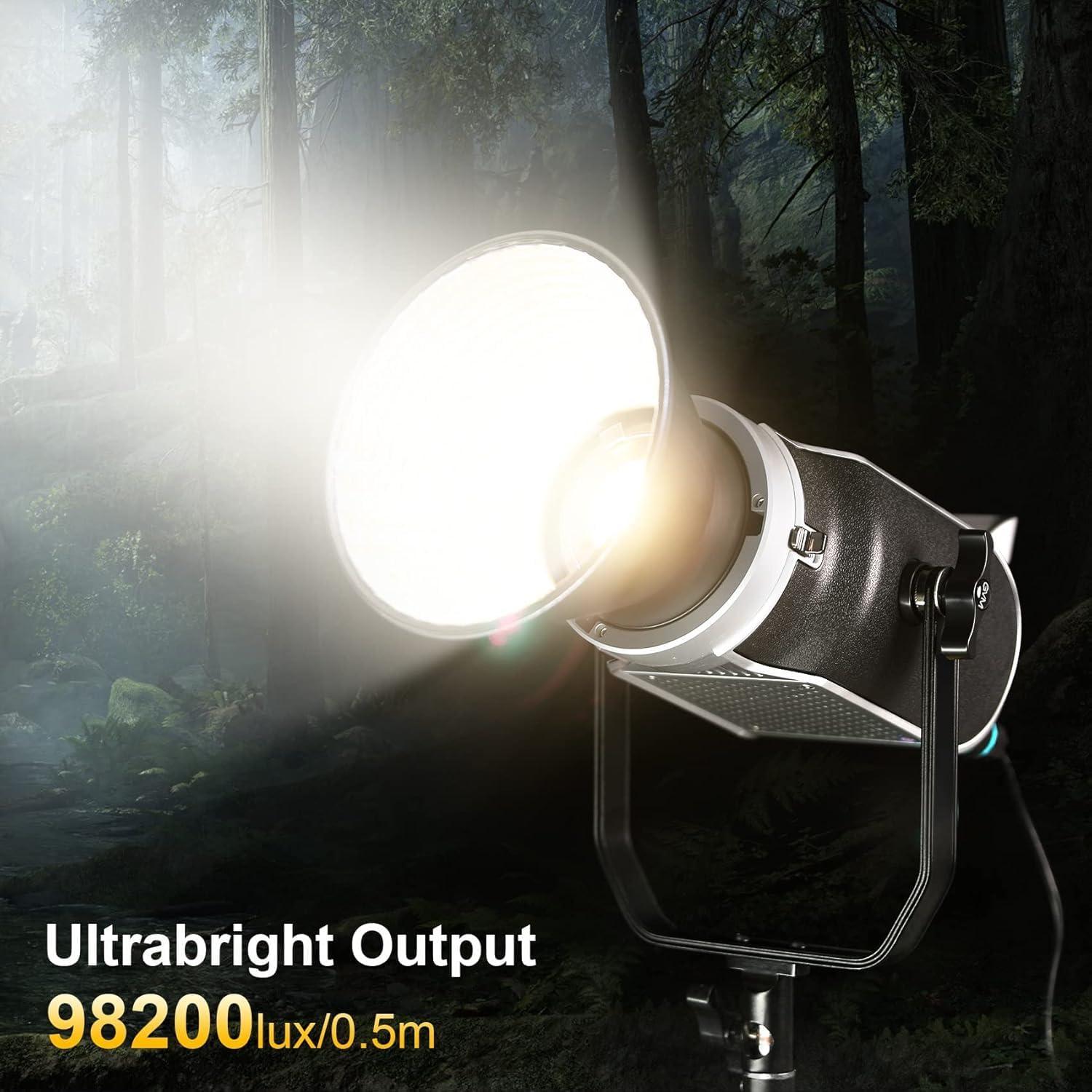 GVM Great Video Maker GVM 200W RGB Video Light, Bi-Color COB Photography Lighting with Bowens Mount & DMX Control, YouTube Studio Light for Film Recording with App & 8 Lighting Effects, 2700K~7500K CRI 97+, 98200lux/0.5m