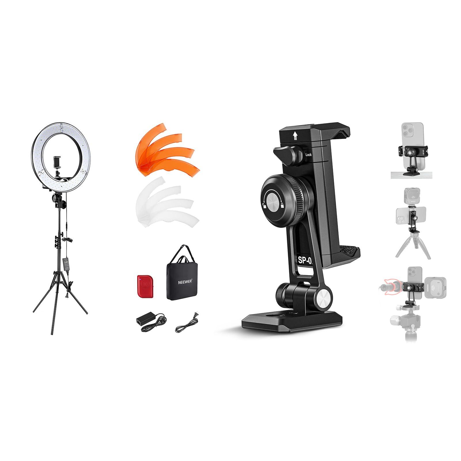 Neewer NEEWER Ring Light 18inch Kit: 55W 5600K Professional LED with Stand and Phone Holder for Tattoo Lash Barber Makeup Video Photography Lighting, RL-18 with Phone Tripod Mount Adapter