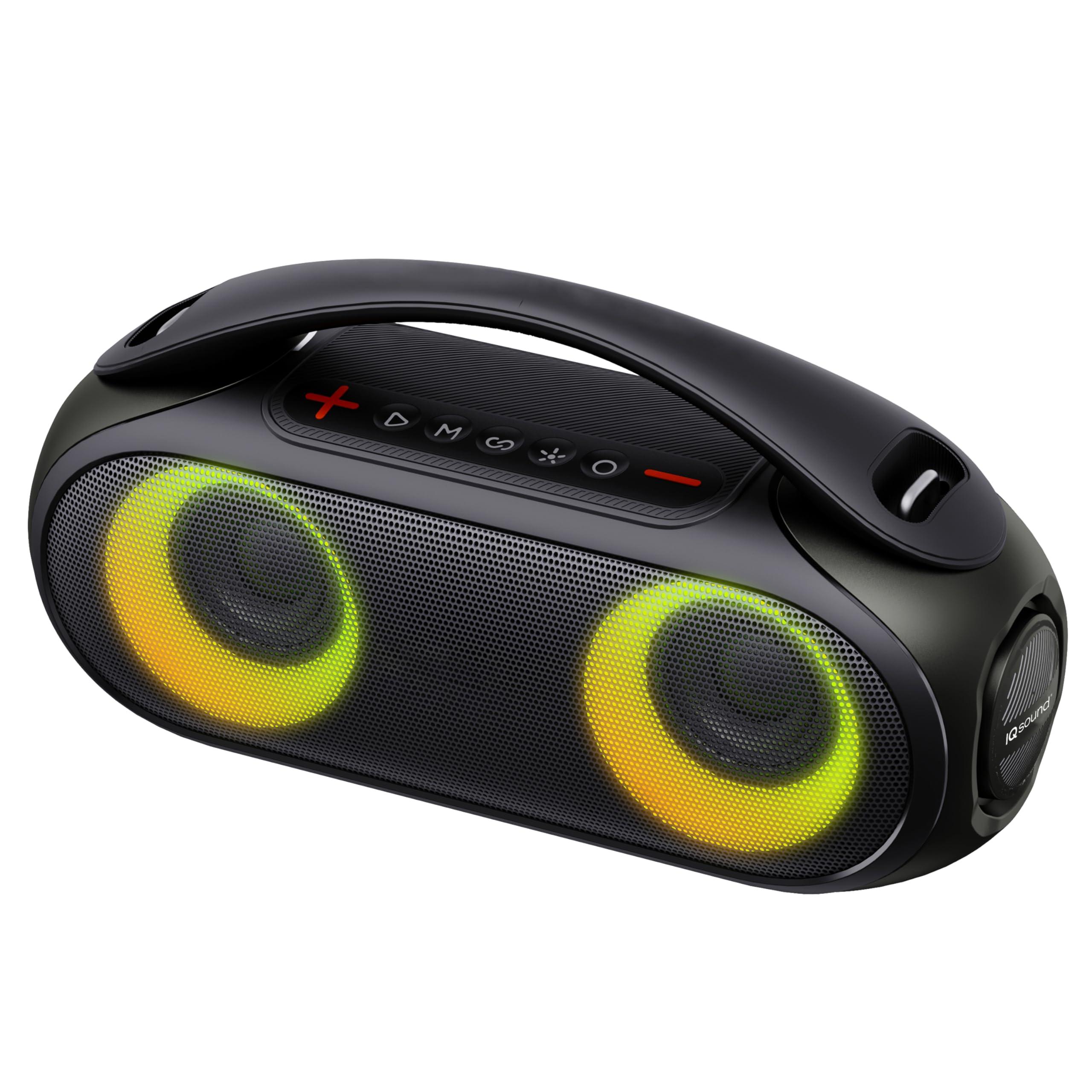 Supersonic IQ Sound IQ-3530RGB Portable Bluetooth Speaker with RGB Panel, IPX6 Water Resistant, TWS, Voice Control, Mic Input, FM Radio, USB, Line-in function, Rechargeable Battery - Perfect for any event