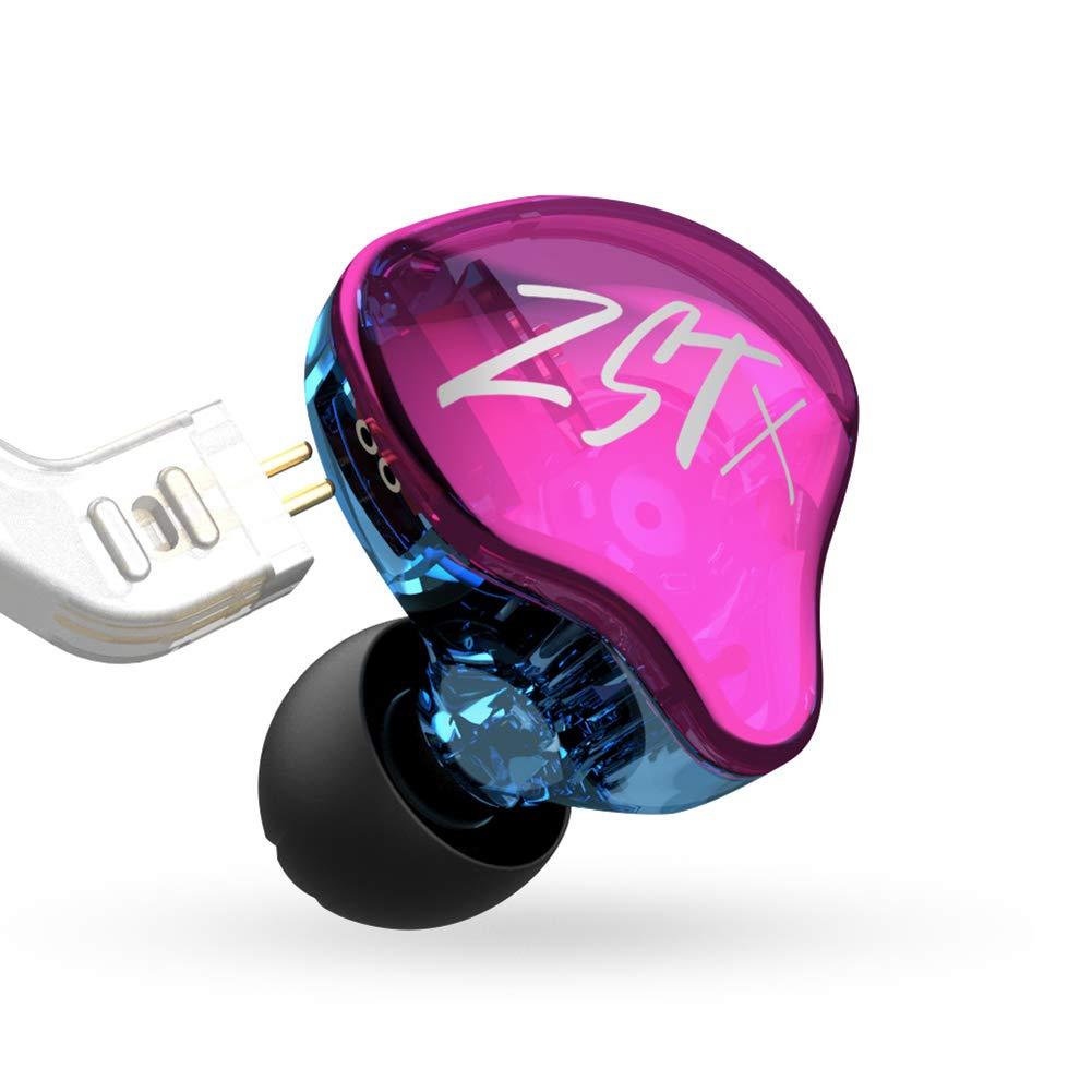 erjigo KZ ZST X in-Ear Monitors, Upgraded Dynamic Hybrid Dual Driver ZSTX Earphones, HiFi Stereo IEM Wired Earbuds/Headphones with Detachable Cable for Musician Audiophile (with Mic, Purple)