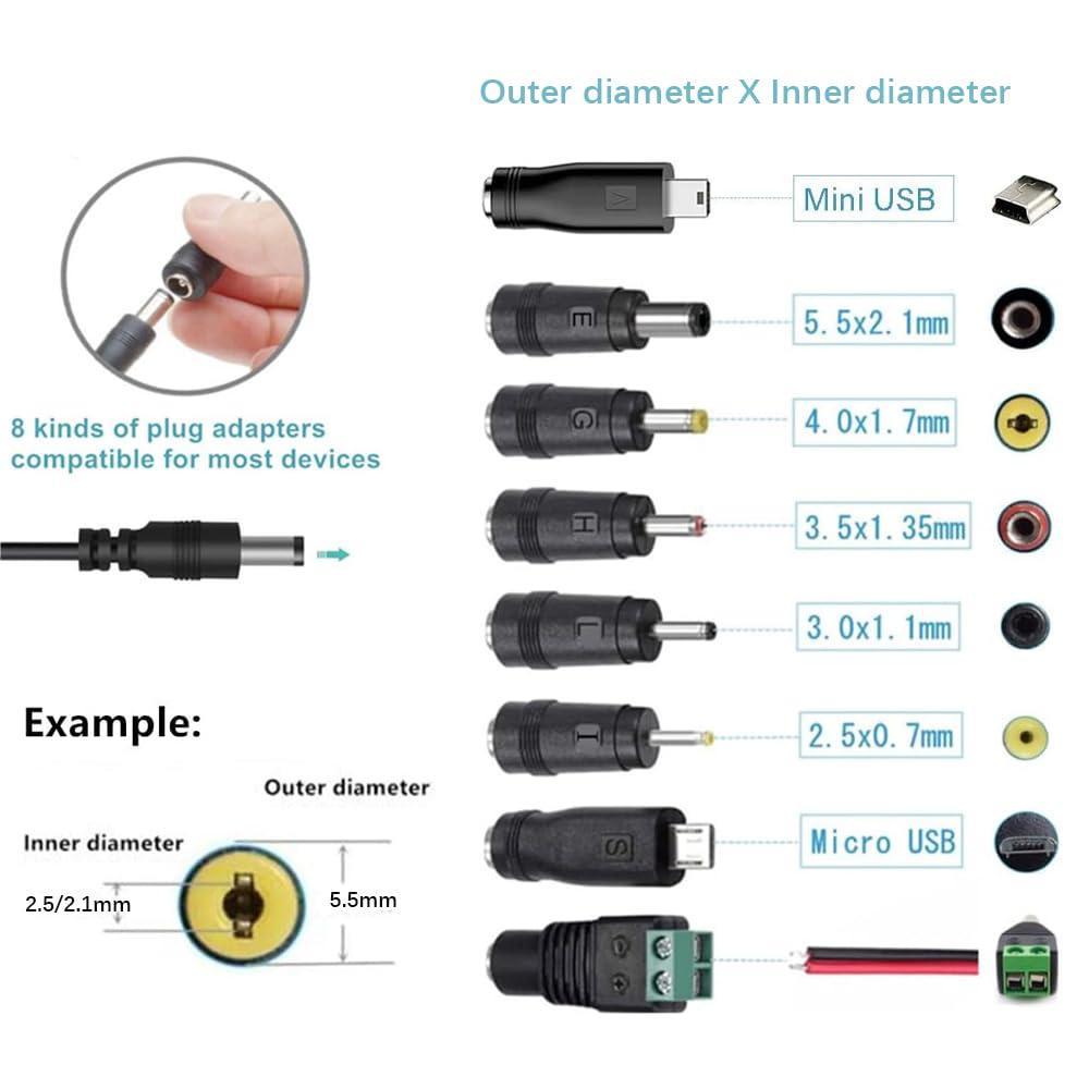 HYGAMOCC 5V 1A AC-DC Adapter, Wall Charger Power Supply Adapter with 5.5 x 2.5mm/2.1mm Plug & 8TIPS,100V-240V Slim Design for Android Tablets Webcam Routers Toys Recorder Speaker & More DC 5V Devices