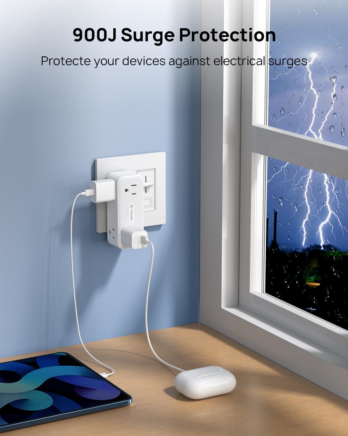 TROND TROND Flat Plug Power Strip & 360 Rotating Outlet Extender Surge Protector