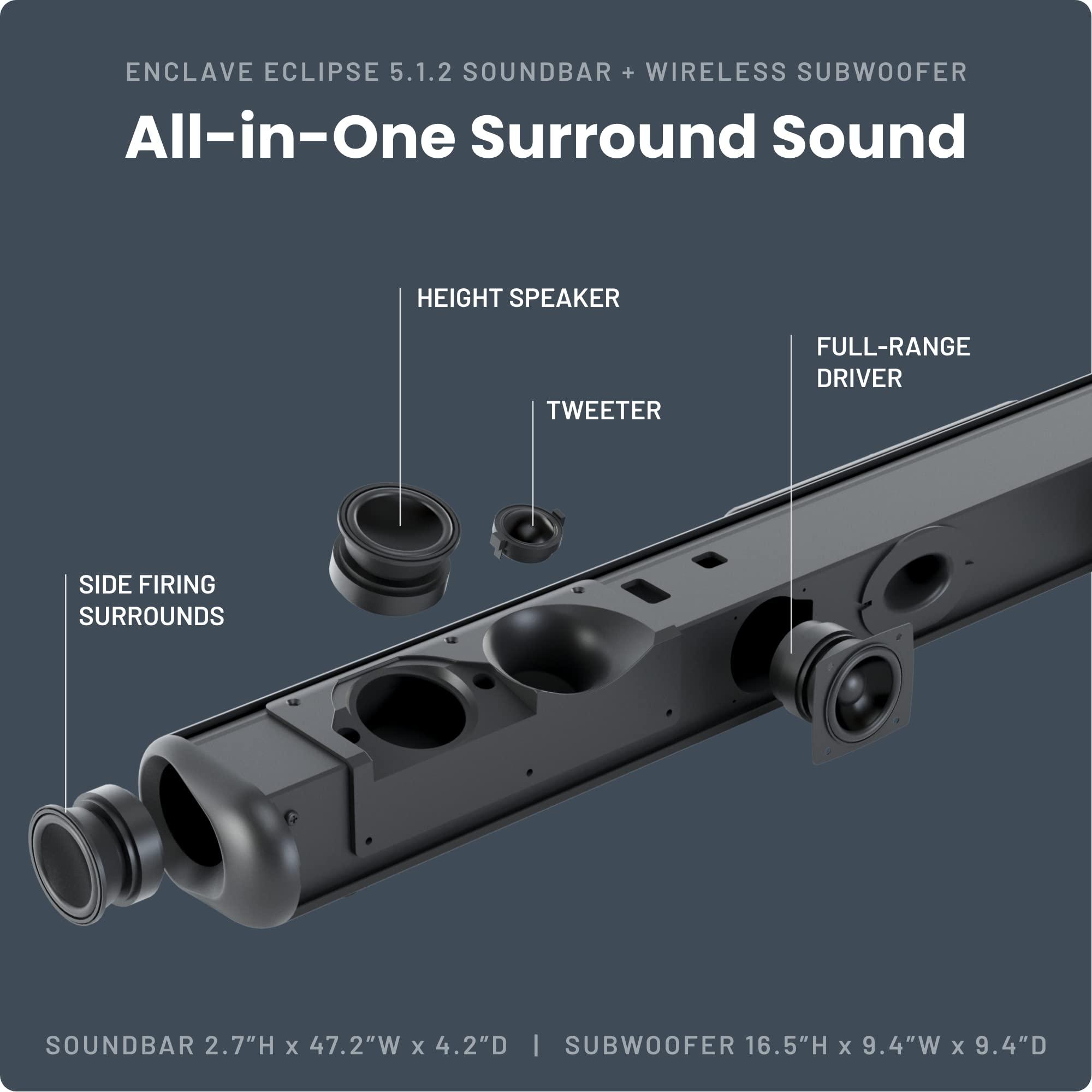 Enclave Audio Enclave Eclipse 5.1.2 Dolby Atmos Soundbar with 8 Wireless Subwoofer - Includes 11 Custom Drivers & 8-Inch Subwoofer for Multidimensional Spatial Sound