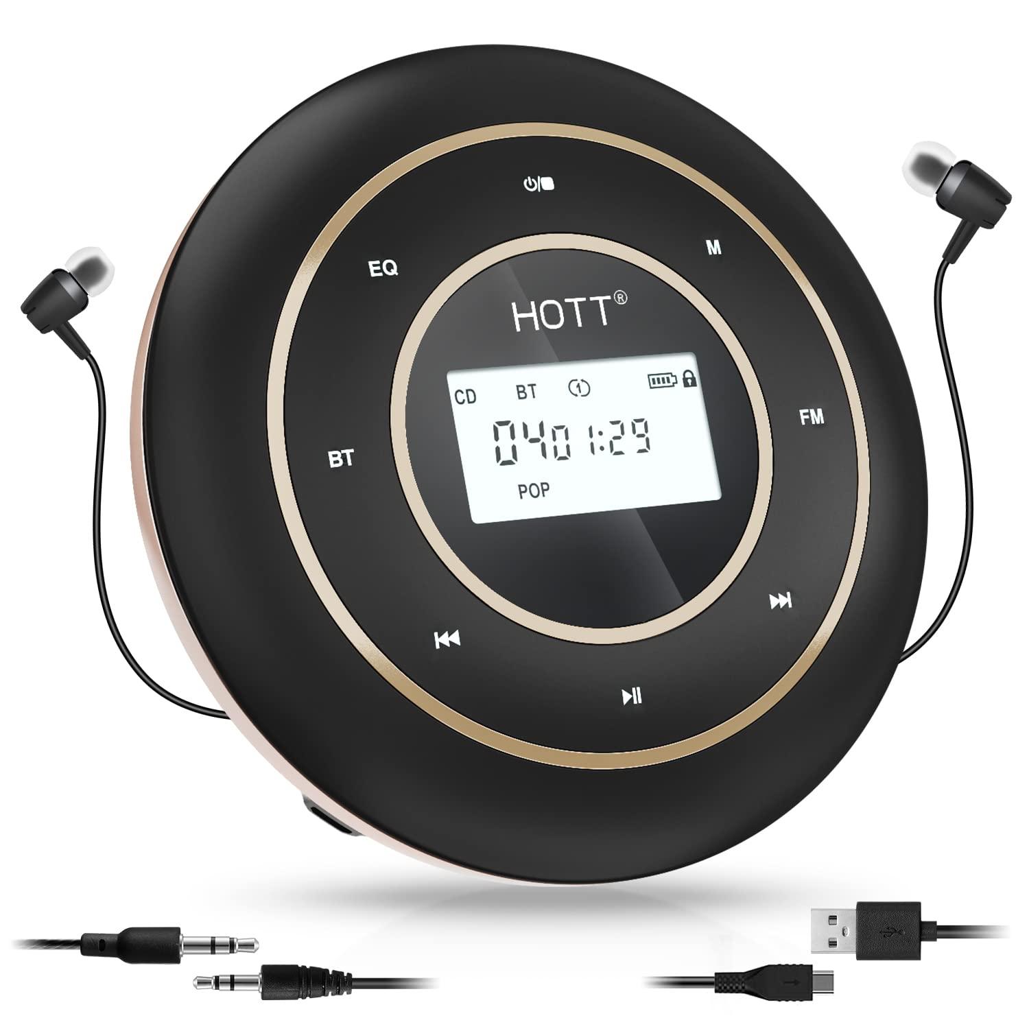 HOTT HOTT C105 Portable CD Player with Larger LCD Display, CD Player Portable for Car with Bluetooth and FM Transmitter, Walkman CD Player with Headphone Jack AUX Cable for Kids Adults - Home Travel
