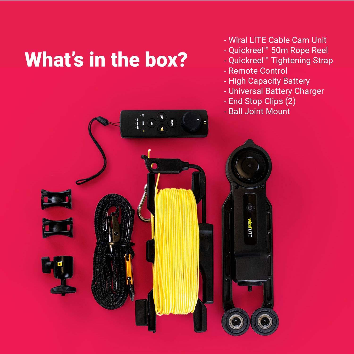 Wiral Wiral LITE Cable Cam with Remote for Action Cameras, Smartphones, 360 Camera or DSLR Mirrorless Cameras up to 3.3LBs - Includes Wiral Travel Case (2 Items) (Pro Bundle)