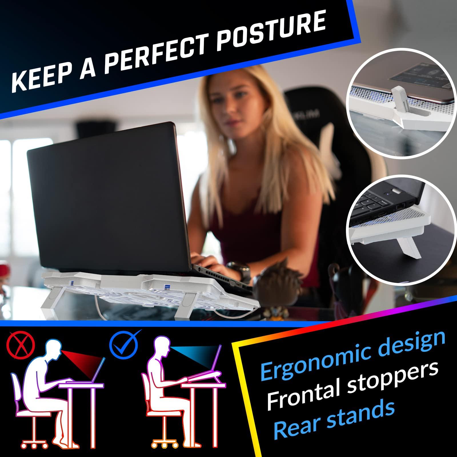 KLIM KLIM Wind Laptop Cooling Pad - More Than 500 000 Units Sold - New - The Most Powerful Rapid Action Cooling Fan - Laptop Stand with 4 Cooling Fans at 1200 RPM - USB Fan - PS5 PS4 - Full White