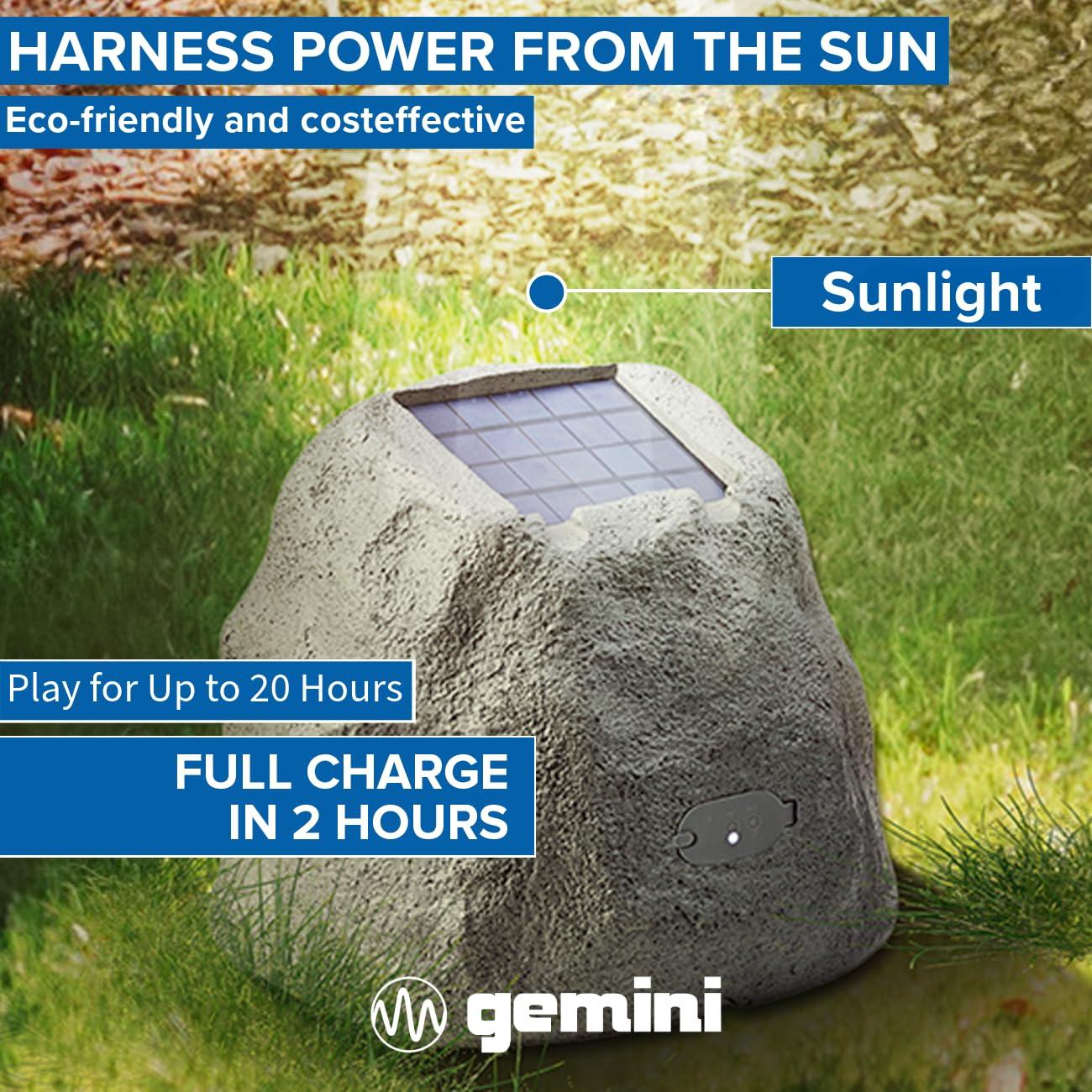 Gemini Sound Gemini Sound GHRK-500LTMS-PR: Portable Solar-Powered Bluetooth Rock Speakers Pair with Multi-Link, Weather-Resistant Design for Outdoor Entertainment, Wireless Connectivity, and Ambient LED Lighting