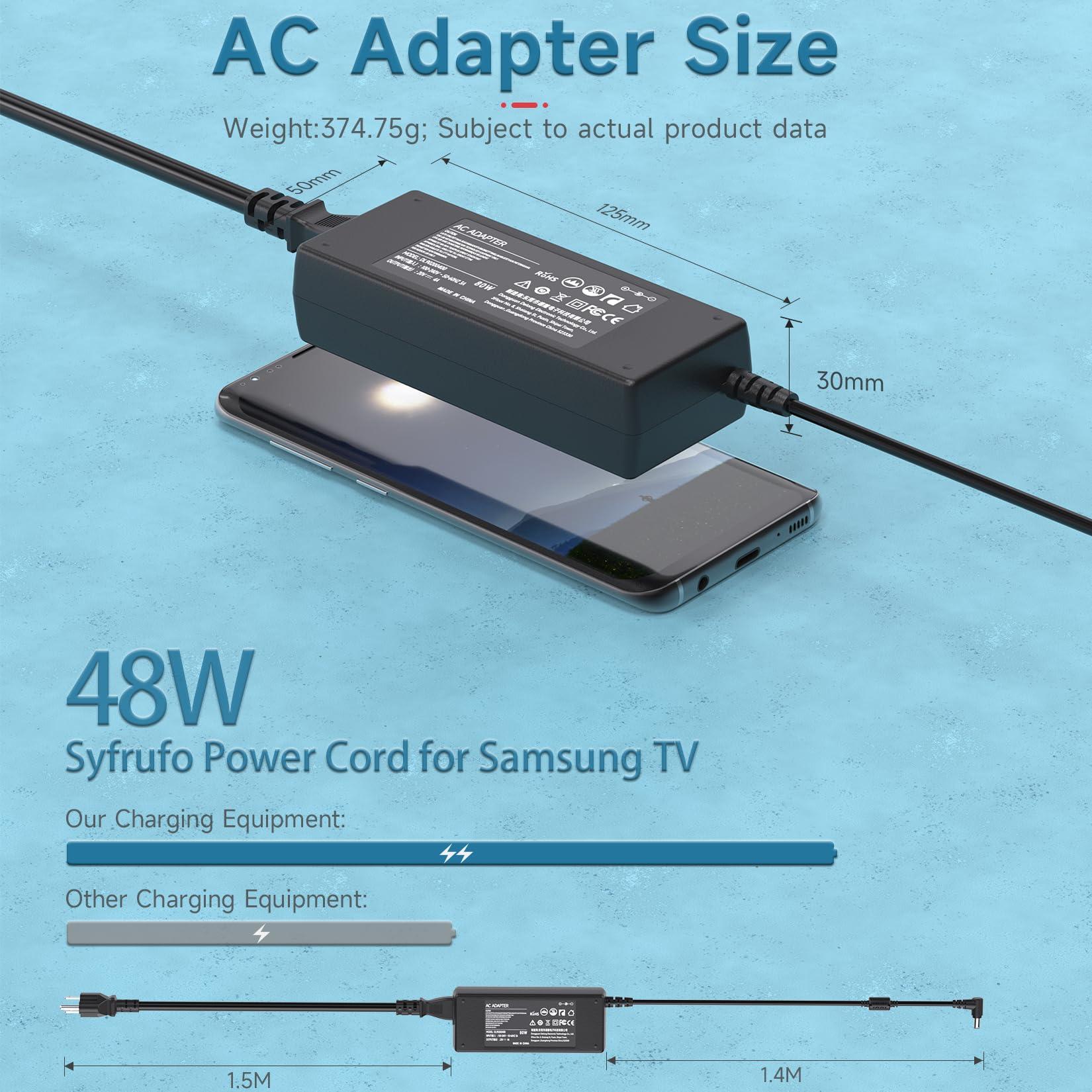 Syfrufo DC 19V Power Cord for Samsung TV 32\" UN32J4000AF, UN32J5205AF, UN32J4500AF, UN32J400, UN32J400DAF, UN32J5205, UN32J5003AF, UN32J5003AFXZA, UN32M5300AF, AFA4819, BN44-00835A Monitor AC Adapter