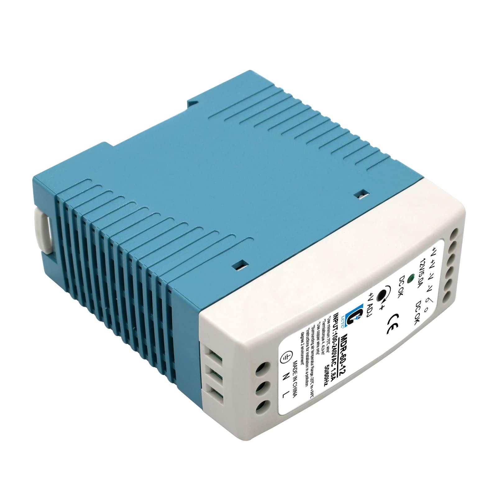 LCLCTC DIN Rail DC 12V Switching Power Supply MDR 60W (Input:100-240VAC,Output:12VDC,50/60HZ) Switch Converter (12V 5A)