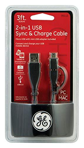 GE home electrical GE 2 in 1 USB A to Micro USB Cable, 15W 3 Ft Micro USB Charger, Android Phone Cable for Samsung Galaxy S7, Edge, S6, S5, Kindle, Mini Micro USB Charging Cable Adapter, Cell Phone Charger 34709