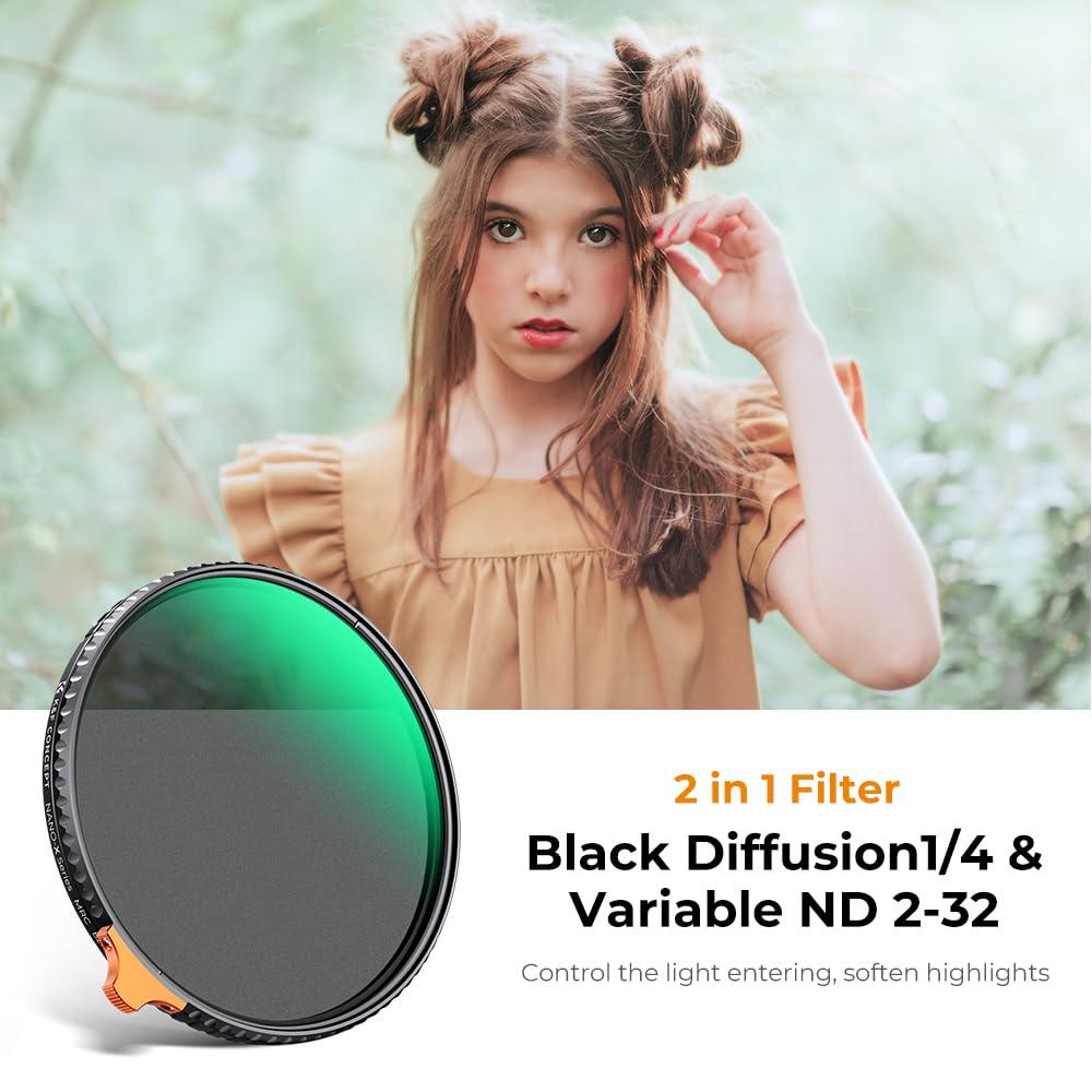 K&F Concept K&F Concept 72mm Black Diffusion 1/4 Effect & Variable ND2-ND32 ND Filter 2-in-1 for Camera Lens with 28 Multi-Layer Coatings (Nano-X Series)