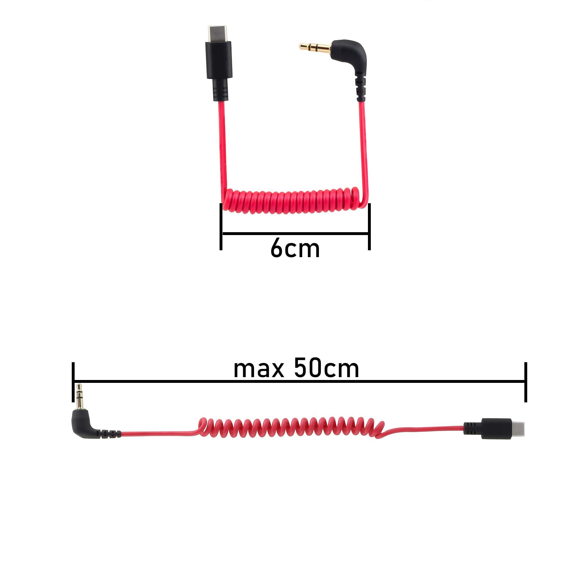 JCMOYUTY JCMOYUTY USB C to 3.5mm Cable for RODE Wireless Go II, Coiled Right Angle TRS Male DAC AUX Adapter Audio Cord Compatible with iPhone 15 Pro Max Plus, Galaxy S23 Ultra, Pixel 7 iPad Air Mini