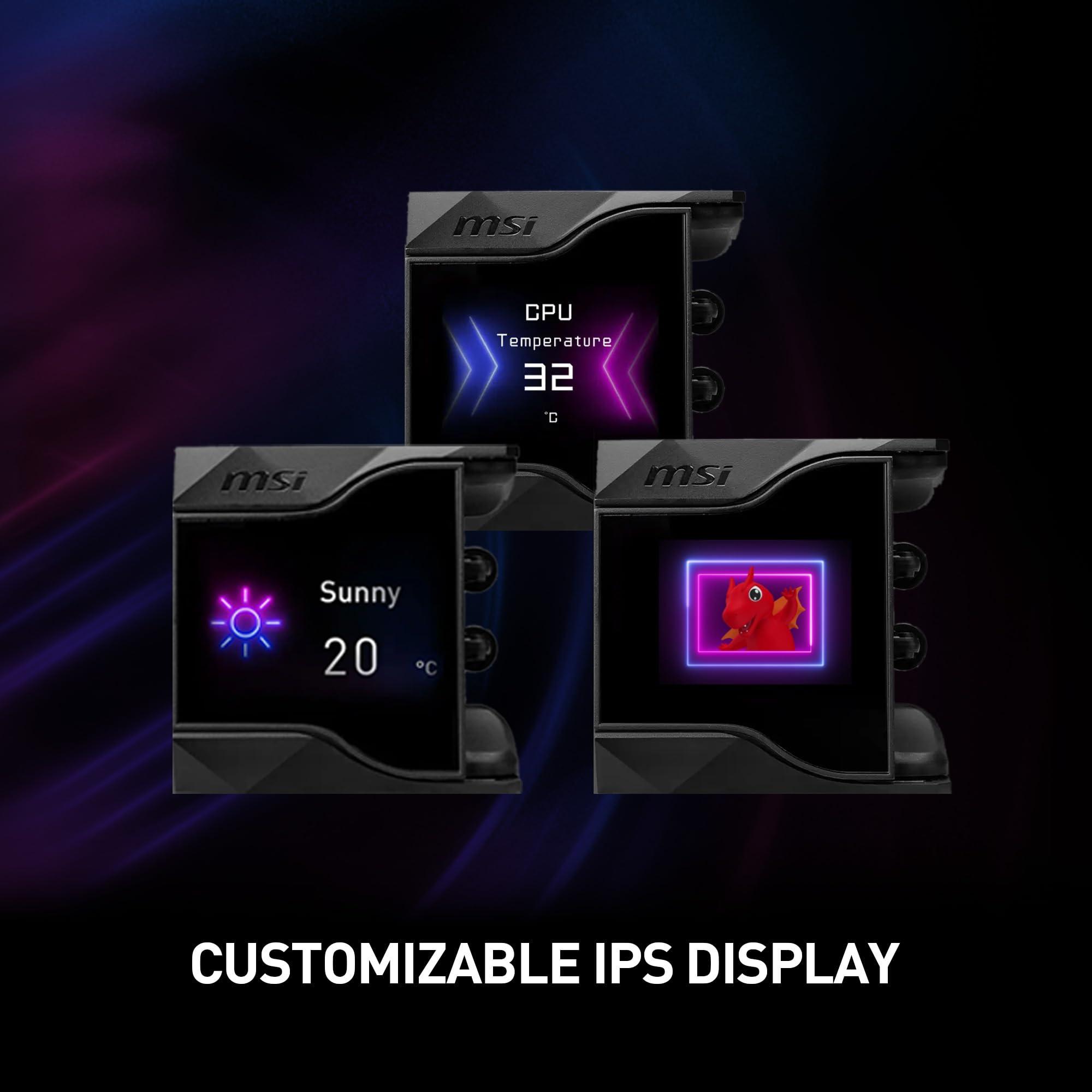 MSI MSI MPG CoreLiquid D240 ARGB CPU Liquid Cooler - 2.4" IPS LCD Screen - 240mm Radiator - Double 120mm ARGB PWM Fans - LGA 1700/1851 / AM5/AM4 Compatible