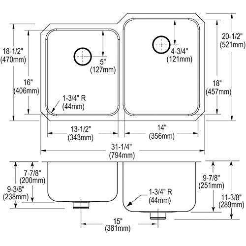 Elkay Elkay Lustertone ELUH3120L Offset Double Bowl Undermount Stainless Steel Kitchen Sink