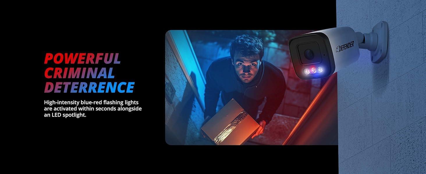 Defender Defender AI Powered Sentinel 4K Wired PoE Security Camera System with 1TB 8Ch NVR, 6 Outdoor Surveillance Metal 8MP/4K Cameras, Smart AI Human Detection, Blue-Red Flashing Deterrence, Mobile App