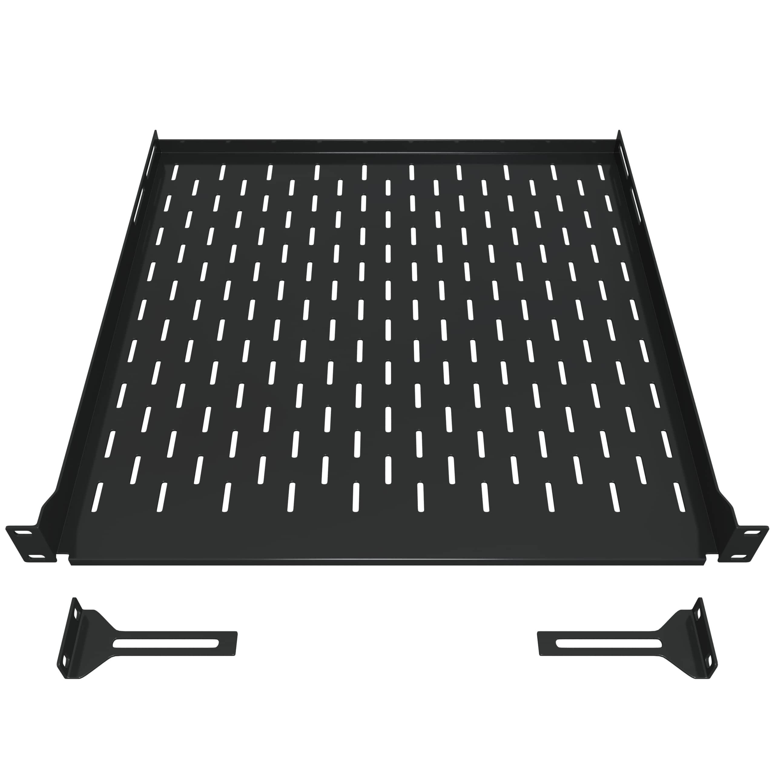 Tupavco 1U Server Rack Shelf - 19" Rackmount Tray - 17.7" (450mm) Deep 4-Post Fixed Mount for Computer Network/AV/IT Equipment Cabinet Enclosure - Vented for Maximum Airflow (Black) - Tupavco TP1711