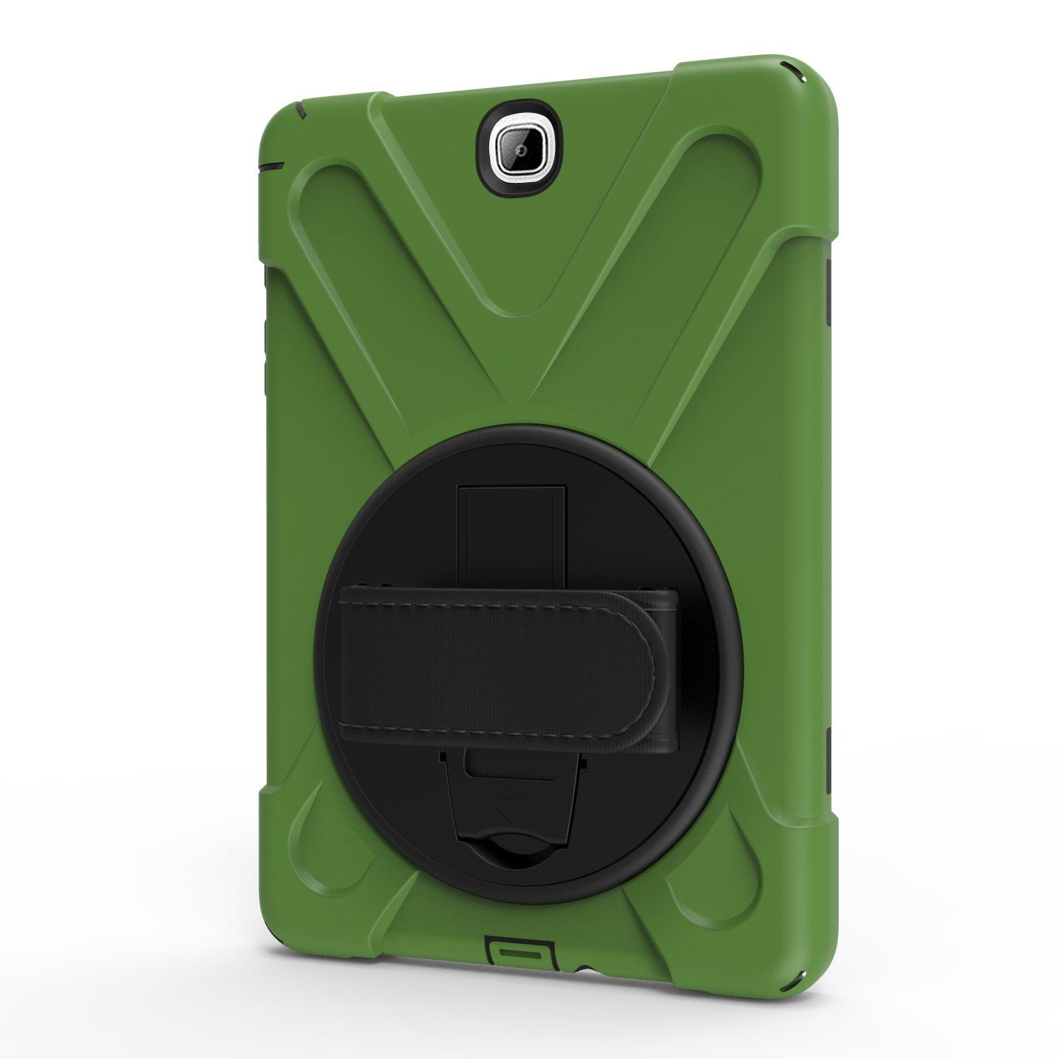 Zi_Hang Galaxy Tab A 9.7 Case, Heavy Duty Stand Shockproof Protective Case Cover for Samsung Galaxy Tab A 9.7 T550 T555 with Built-in Stand and a Hand Grip (Dark Green)