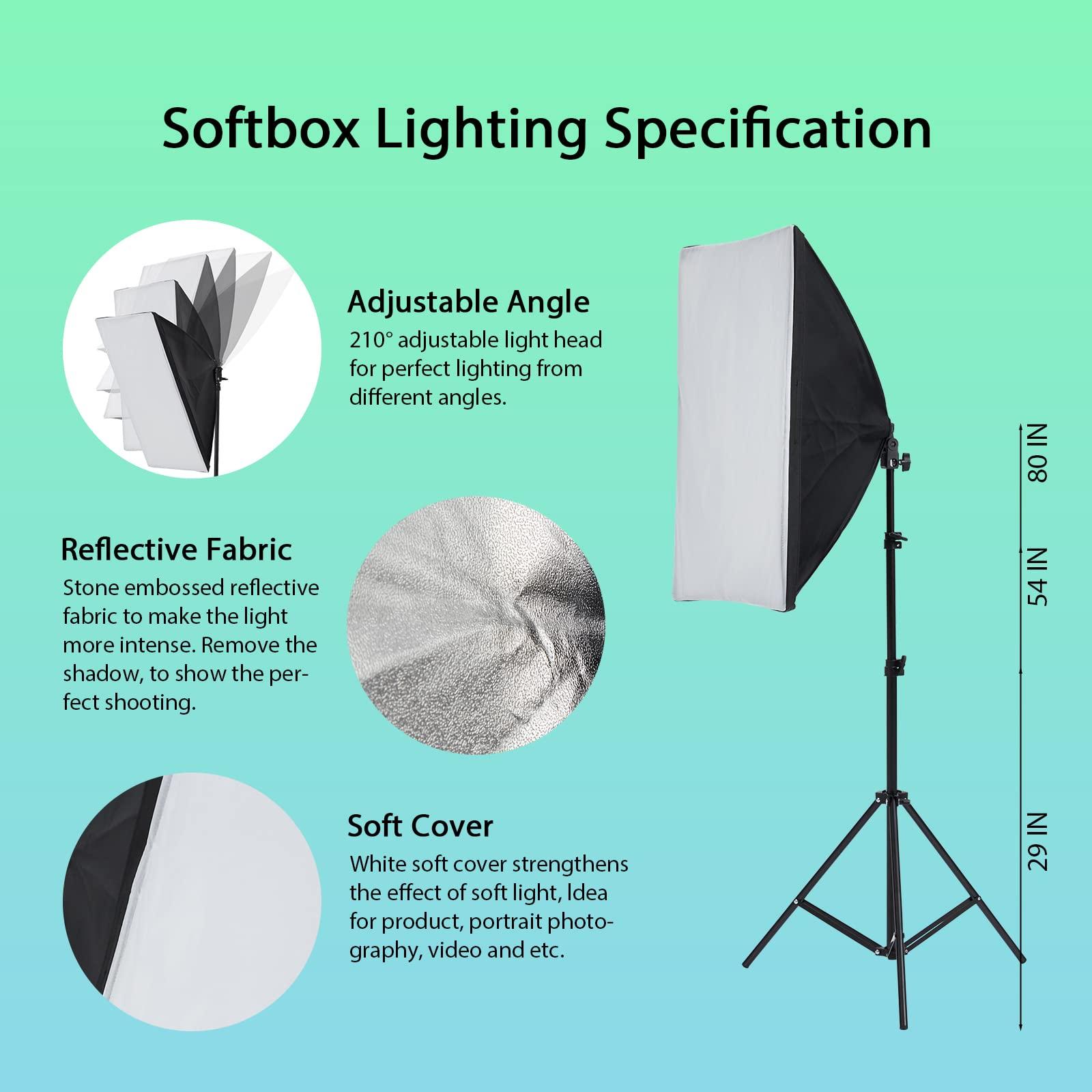 TROPOW Photography Lighting Kit with Backdrops, 8.5x10ft Photo Backdrop Stand, Ul Certified, 5500K 800W Equivalent 45W Led Umbrella Softbox Continuous Lighting, Softbox Photography Lighting Kit