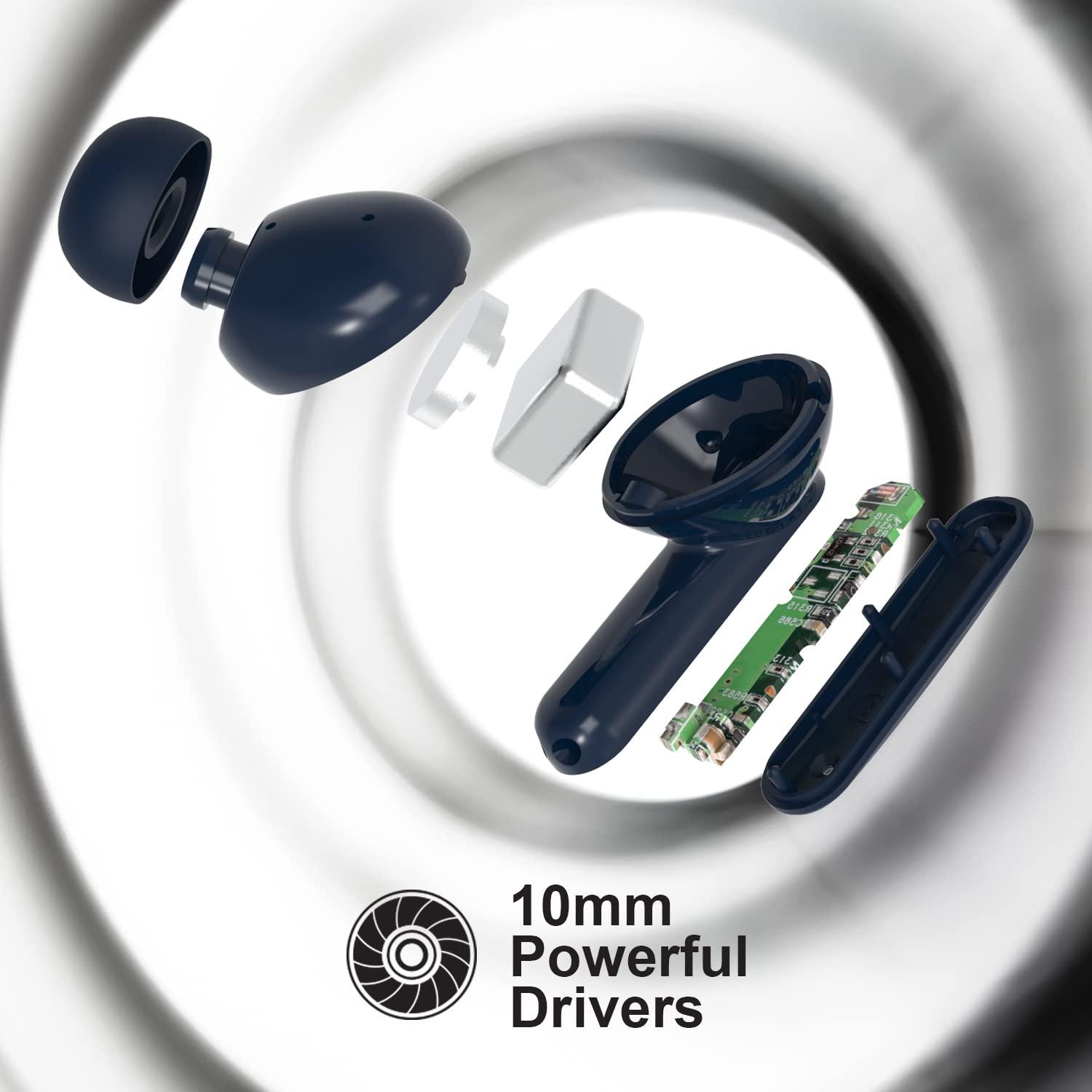 Soul Electronics Soul Environmental Noise Cancelling Wireless Earbuds IPX4 Waterproof Bluetooth in Ear Headphones with Powerful Bass, 30H Playtime, Low Latency for Gaming, Movies (Blue)