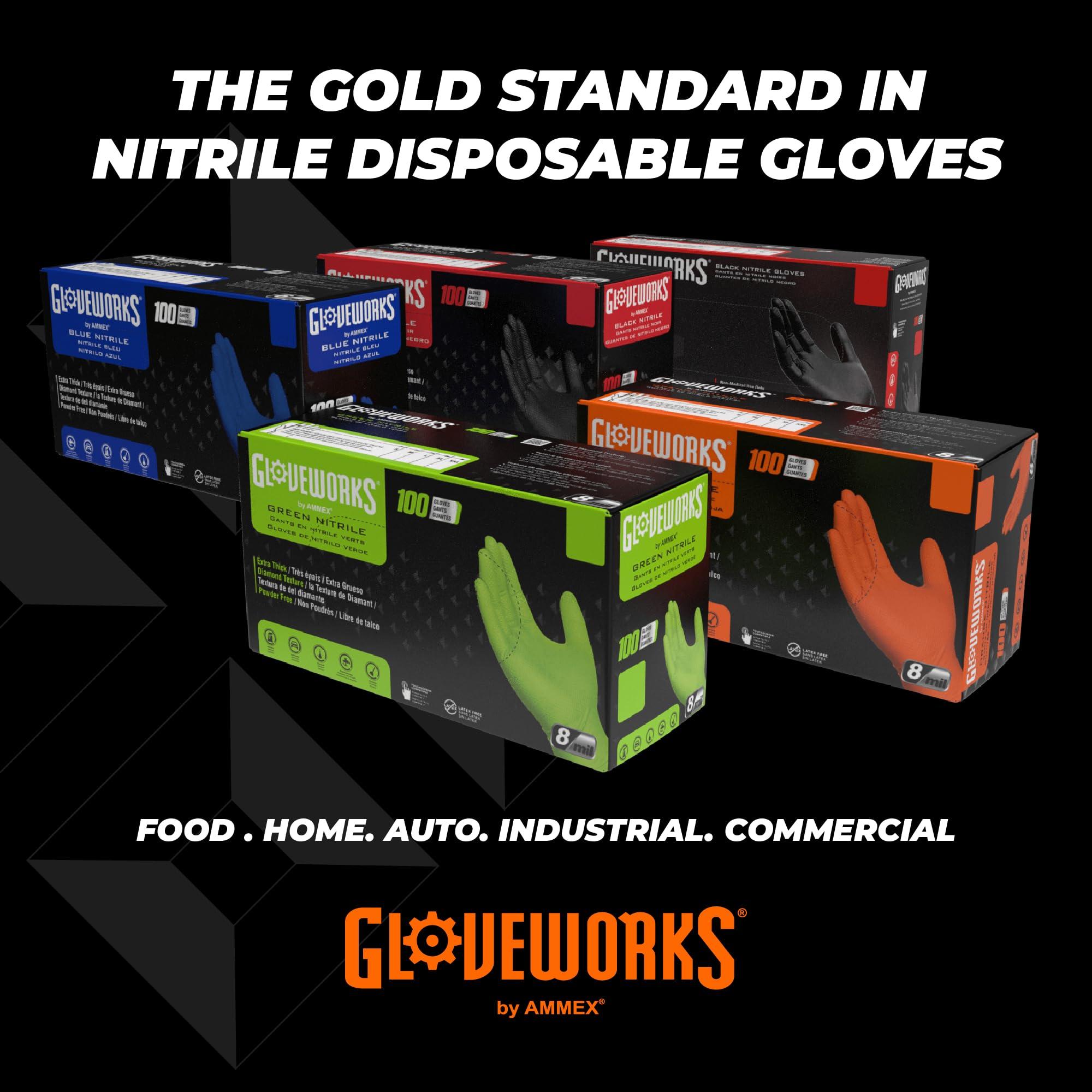 GLOVEWORKS GLOVEWORKS HD Orange Nitrile Industrial Disposable Gloves, 8 Mil, Latex-Free, Raised Diamond Texture, X-Large, 2 Boxes of 100