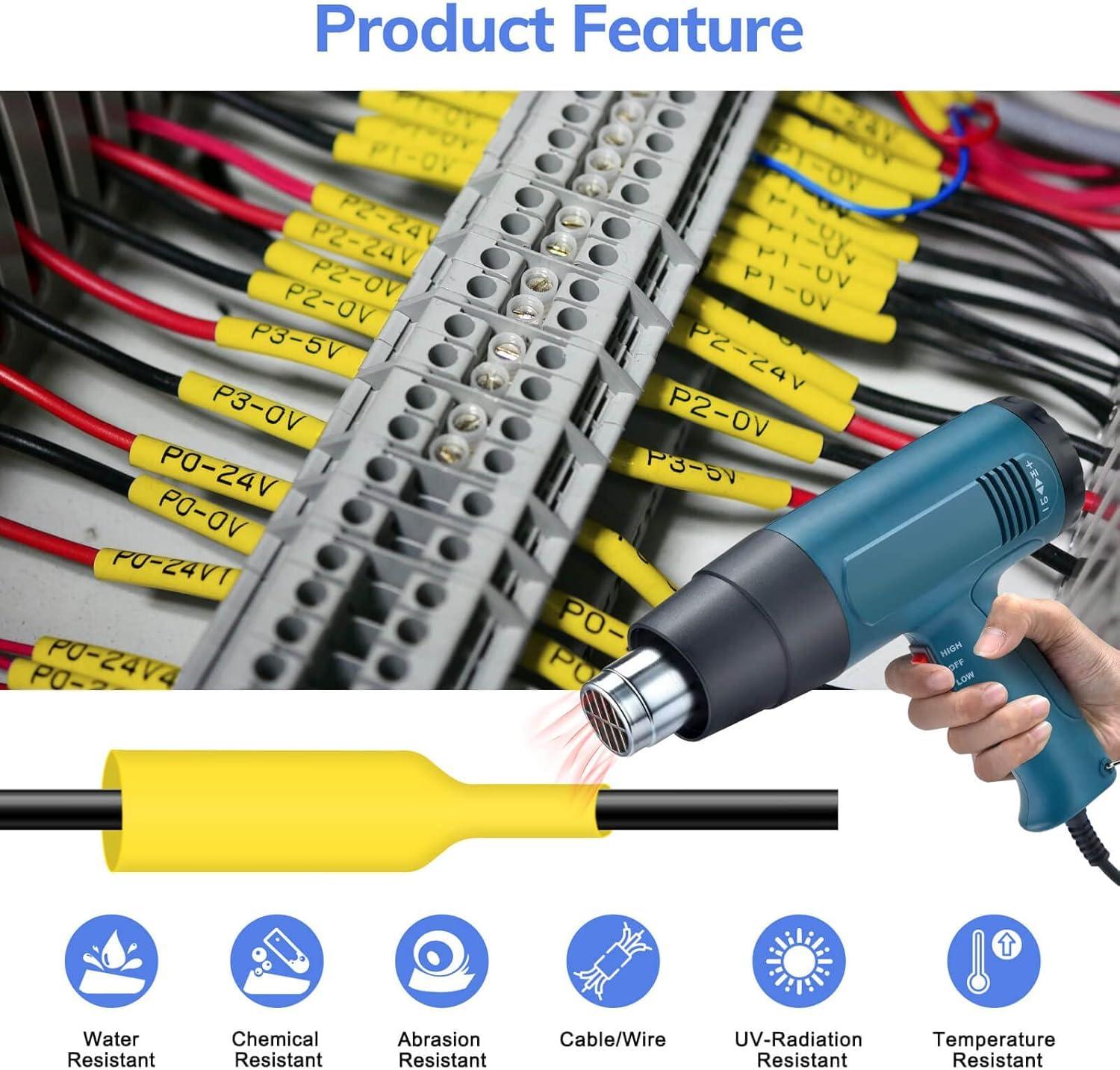 Cruxer 8 Pack Compatible with Dymo Rhino Heat Shrink Tube Labels 18056, 1/2" x 4.9' 12mm 1.5m Work with DYMO Rhino 4200 5200 6000 Industrial Label Makers, 18056 Heat-Shrink Label Tape Black on Yellow