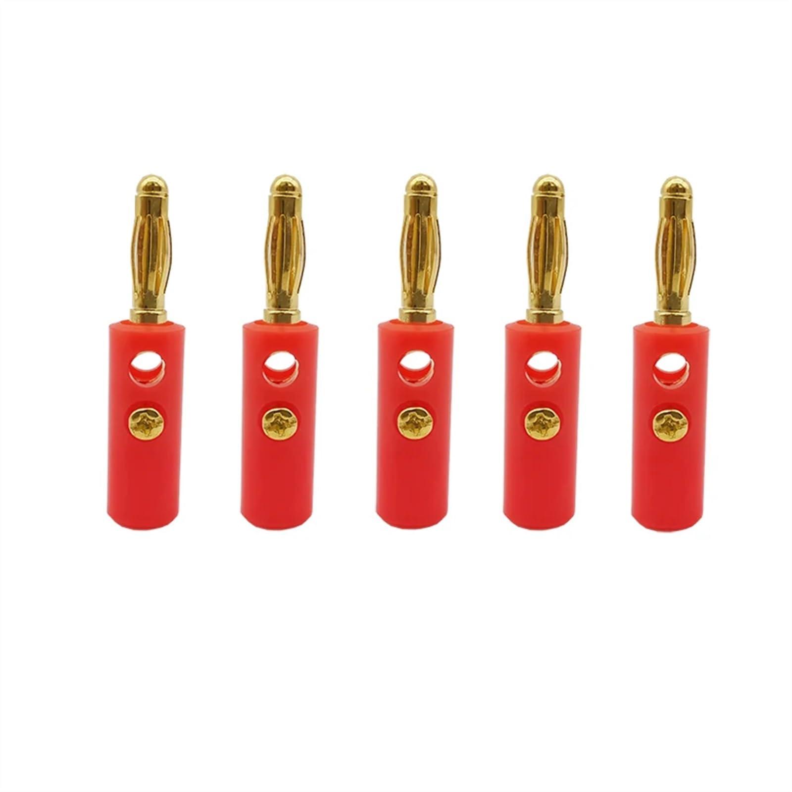 WUZDPRCJ 10Pcs 4mm Banana Plugs Audio Speaker Wire Cable Connector Gold Plated Banana Plug Connectors Adapter for Amplifier Black Red (Color : 10Pcs Red)