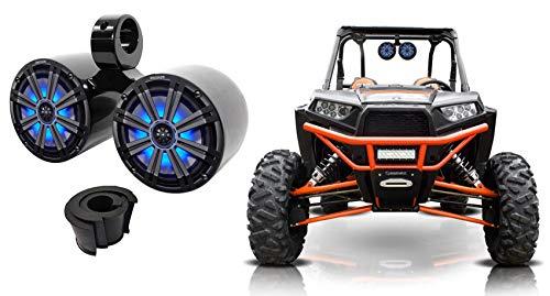 KICKER (1) Pair Kicker 45KM84L 8\" 600 Watt Boat Speakers LED\'s KM8 Bundle with (1) Rockville DMAC80B Dual 7.7\" Wakeboard Tower Speaker Enclosure and (1) 1.75\" Compatible with Polaris RZR Speakers (3 Items)