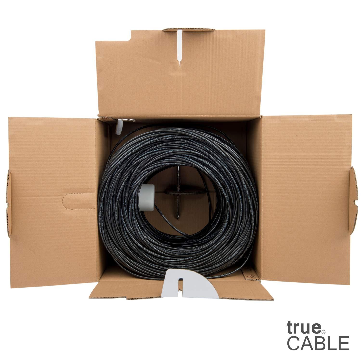 TRUE CABLE trueCABLE Cat5e Riser (CMR), 1000ft, Black, 24AWG 4 Pair Solid Bare Copper, 350MHz, PoE++ (4PPoE), ETL Listed, Unshielded Twisted Pair (UTP), Bulk Ethernet Cable