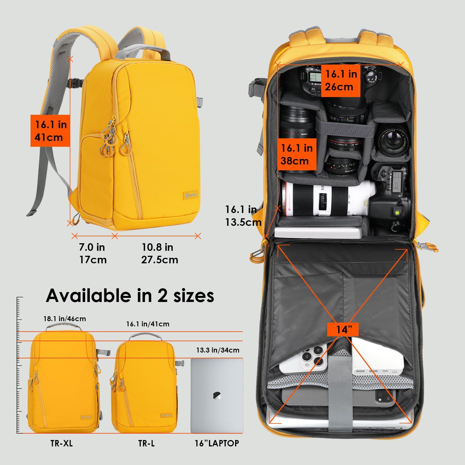TARION TARION Camera Backpack Waterproof Bag - DSLR Camera Bag with 14in Laptop Compartment Rain Cover, Professional Travel Photography Backpack for Photographers, SLR, Camera Lens, TR-L, Yellow