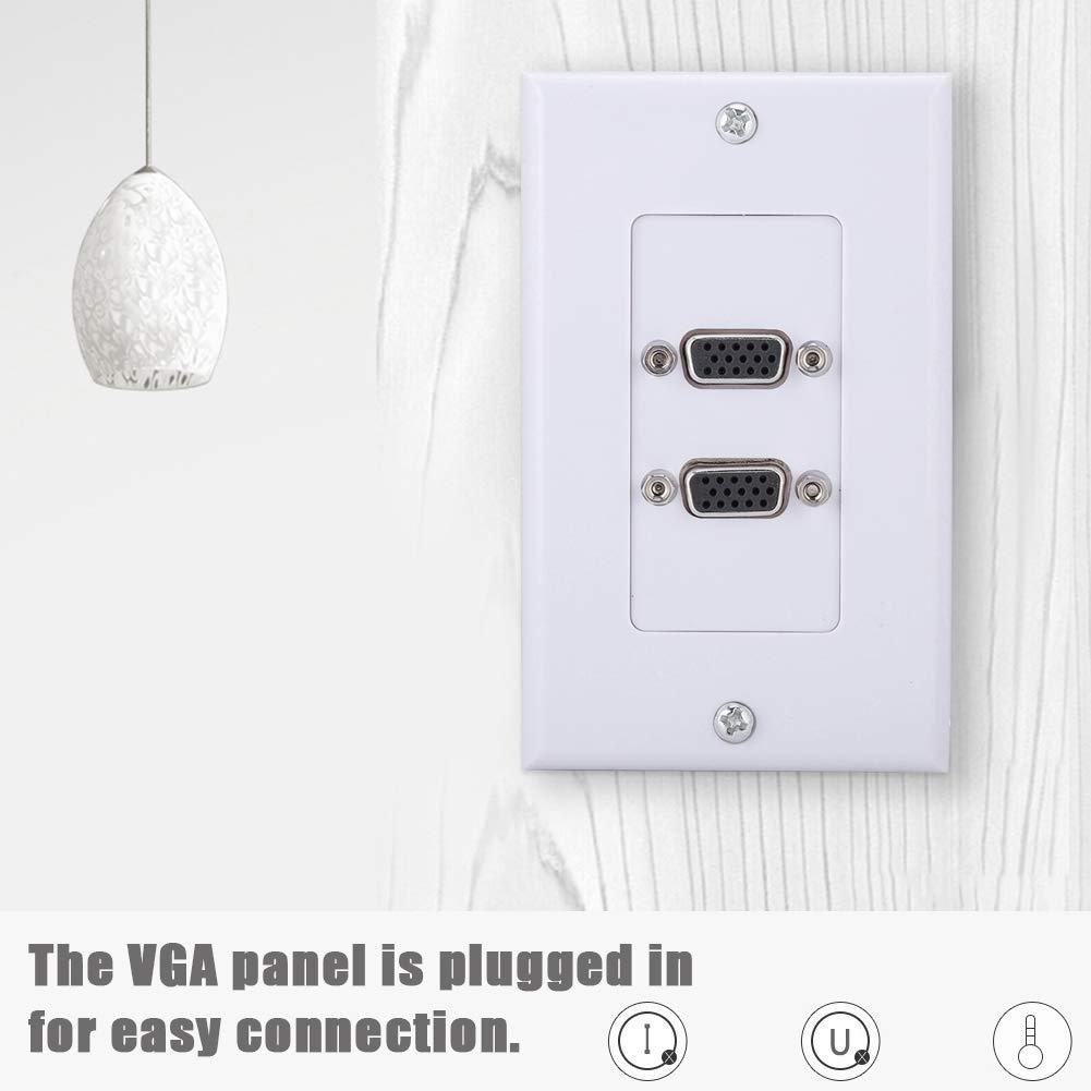 Wendry VGA Wall Plates Socket, 2-Port Multimedia Wall Plates Socket Panel, VGA Socket Wall Mount Panel Adapter Wall Socket Applicable for Engineering Wiring