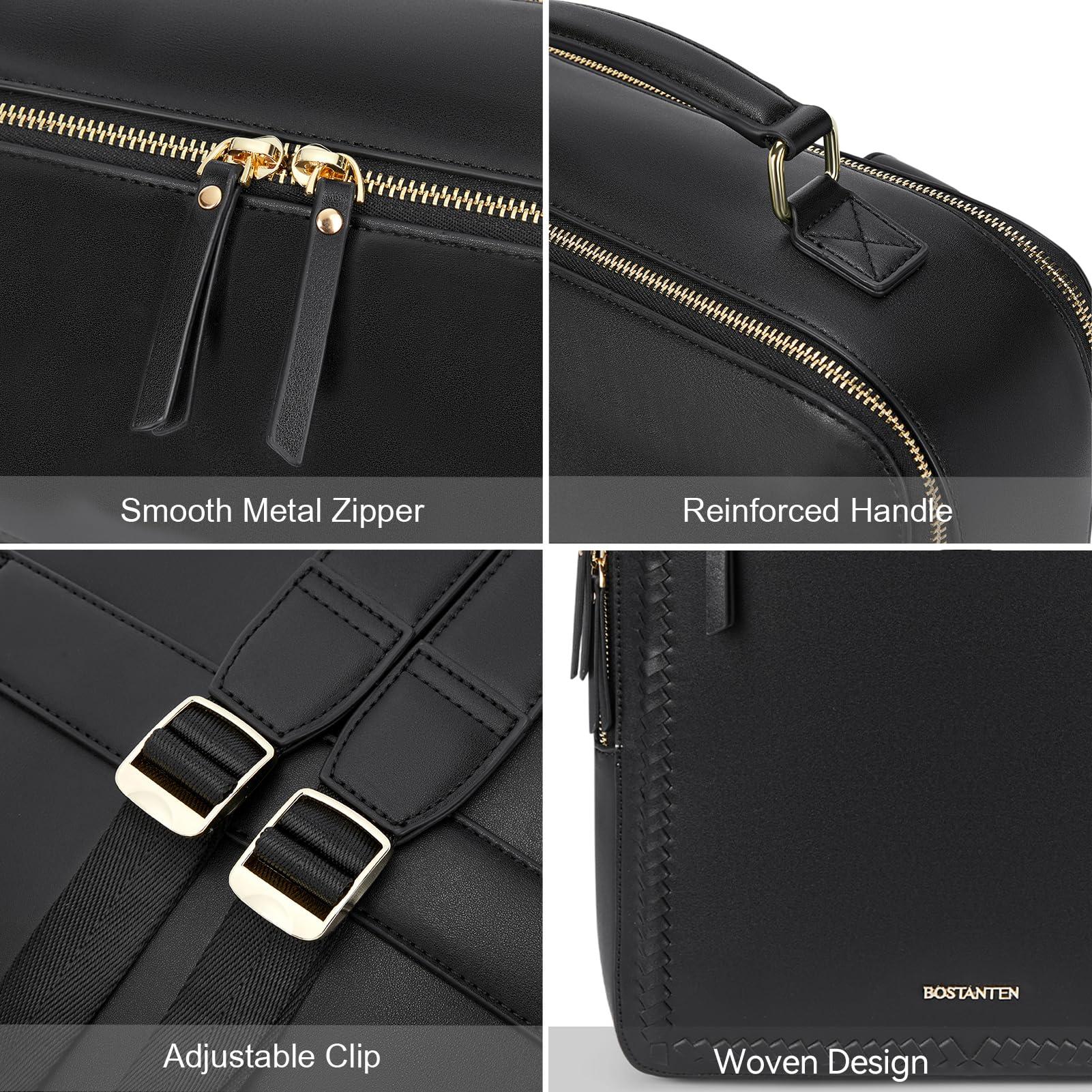 BOSTANTEN BOSTANTEN Leather Backpack 15.6 inch Laptop Bag Travel Casual Computer Backpack College Business Work Shoulder Bags with Trolley Sleeve for Women Men Black