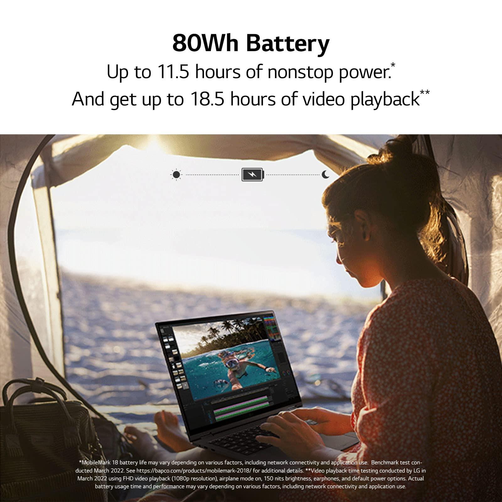 LG LG gram 16T90Q 2-in-1 Tablet Laptop, 16" (1920 x 1200) IPS Display, Intel Evo 12th Gen i7 1260P Processor, 16GB LPDDR5, 2TB NVMe SSD, FHD Webcam, WiFi 6E, Thunderbolt 4, Windows 11, Silver