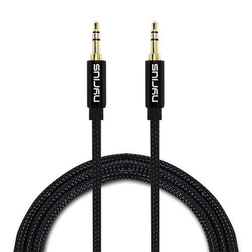 Nyrius Nyrius Premium Grade 3.5mm Auxiliary Audio Cable (3 Feet) with Tangle Free Braided Protective Shielding & Gold Plated Step Down Connector for Smartphones, Tablets, Home Stereo, Car Audio (AC03).