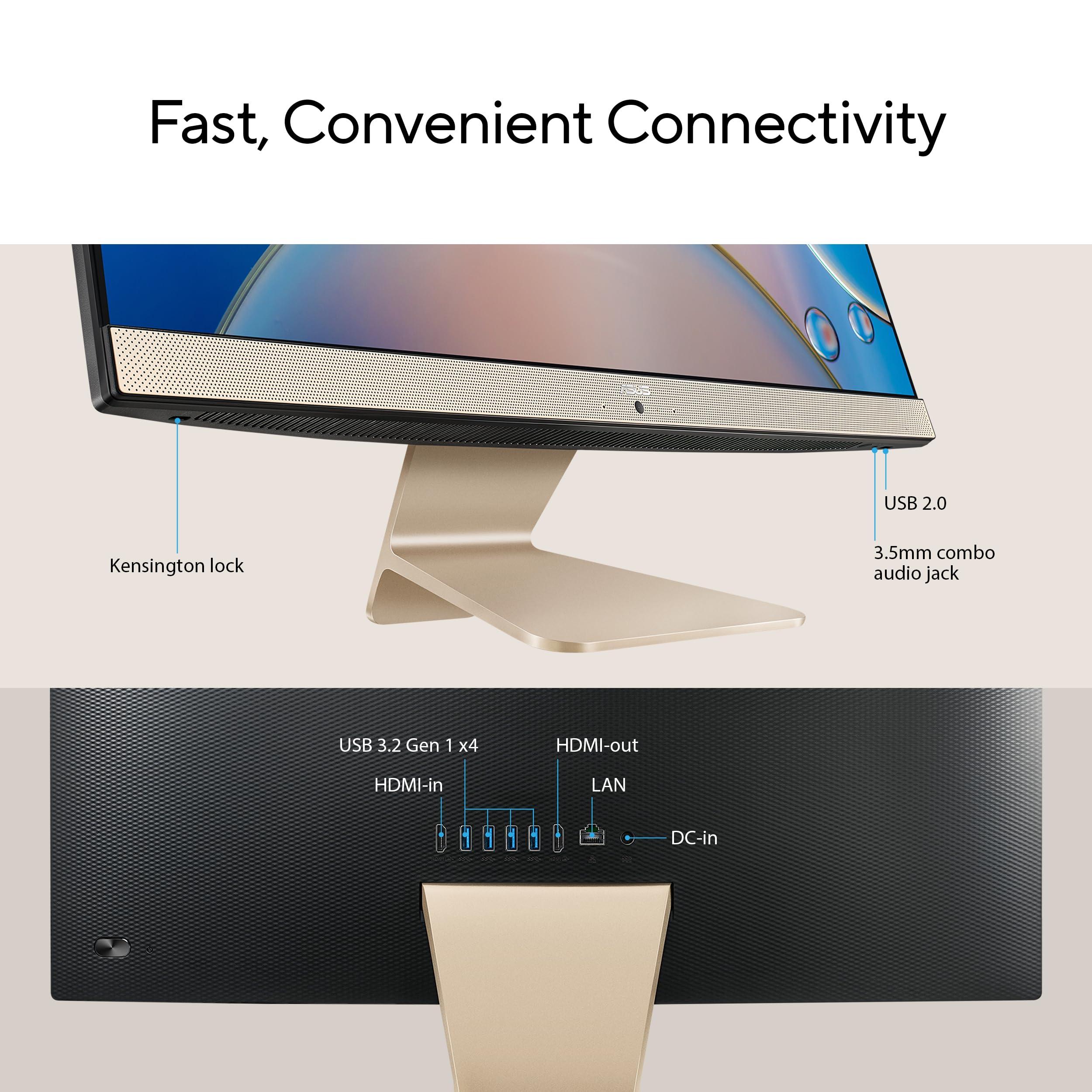 ASUS ASUS AiO M3400 All-in-One Desktop PC, 23.8-inch Full HD Anti-Glare Display, AMD Ryzen 5 5625U Processor, 8GB DDR4 RAM, 512GB NVMe PCIe, Windows 11 Home, Kensington Lock, M3400WYA-DH503