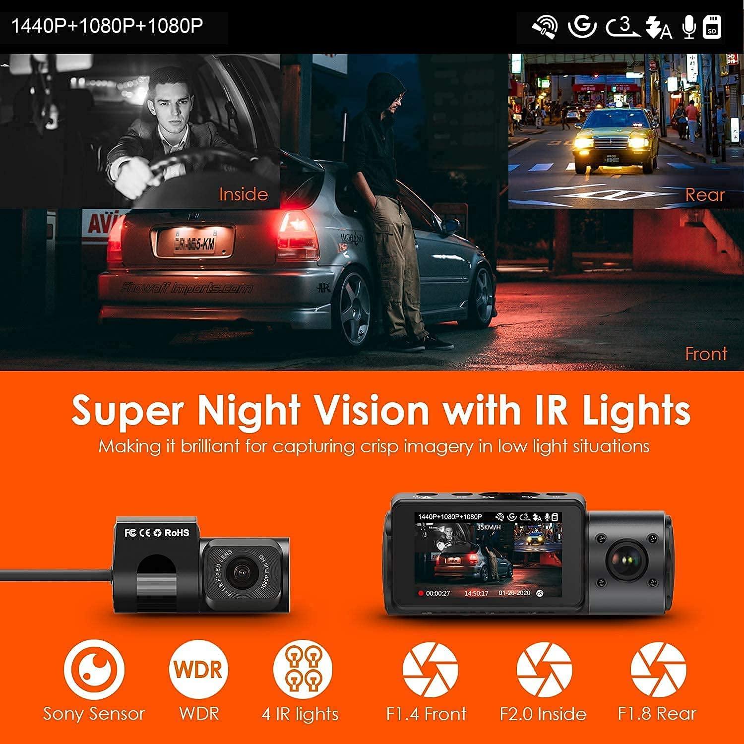 VANTRUE Bundle: Vantrue N4 Three Channel Dash Cam + Vantrue 256GB microSD Card Vantrue N4 3 Channel 4K Dash Cam, 4K+1080P Front and Rear, 1440P+1440P Front and Inside, 1440P+1440P+1080P Triple Car Camera