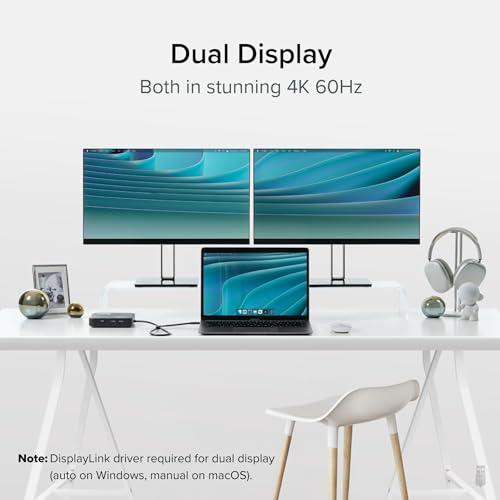 Plugable Plugable 7-in-1 USB-C DisplayLink Dock Dual 4K HDMI (Requires DisplayLink Driver), 100W PD Charging, USB4 & Thunderbolt Compatible, Gigabit Ethernet, USB-A/C, SD Card for Mac & Windows Laptops