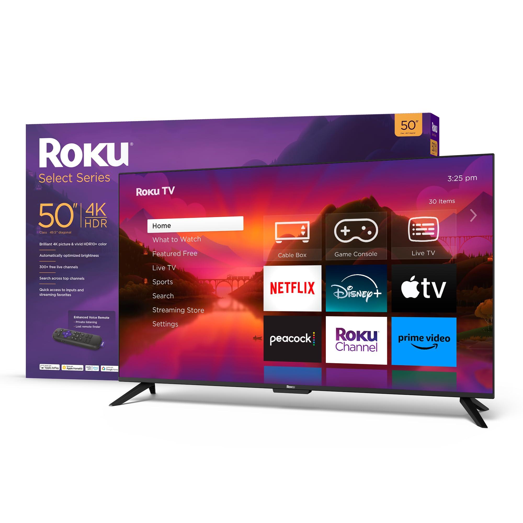 Roku Roku Smart TV 50-Inch Select Series 4K HDR RokuTV with Roku Enhanced Voice Remote, Brilliant 4K Picture, Automatic Brightness, & Seamless Streaming Live Local News, Sports, Family Entertainment
